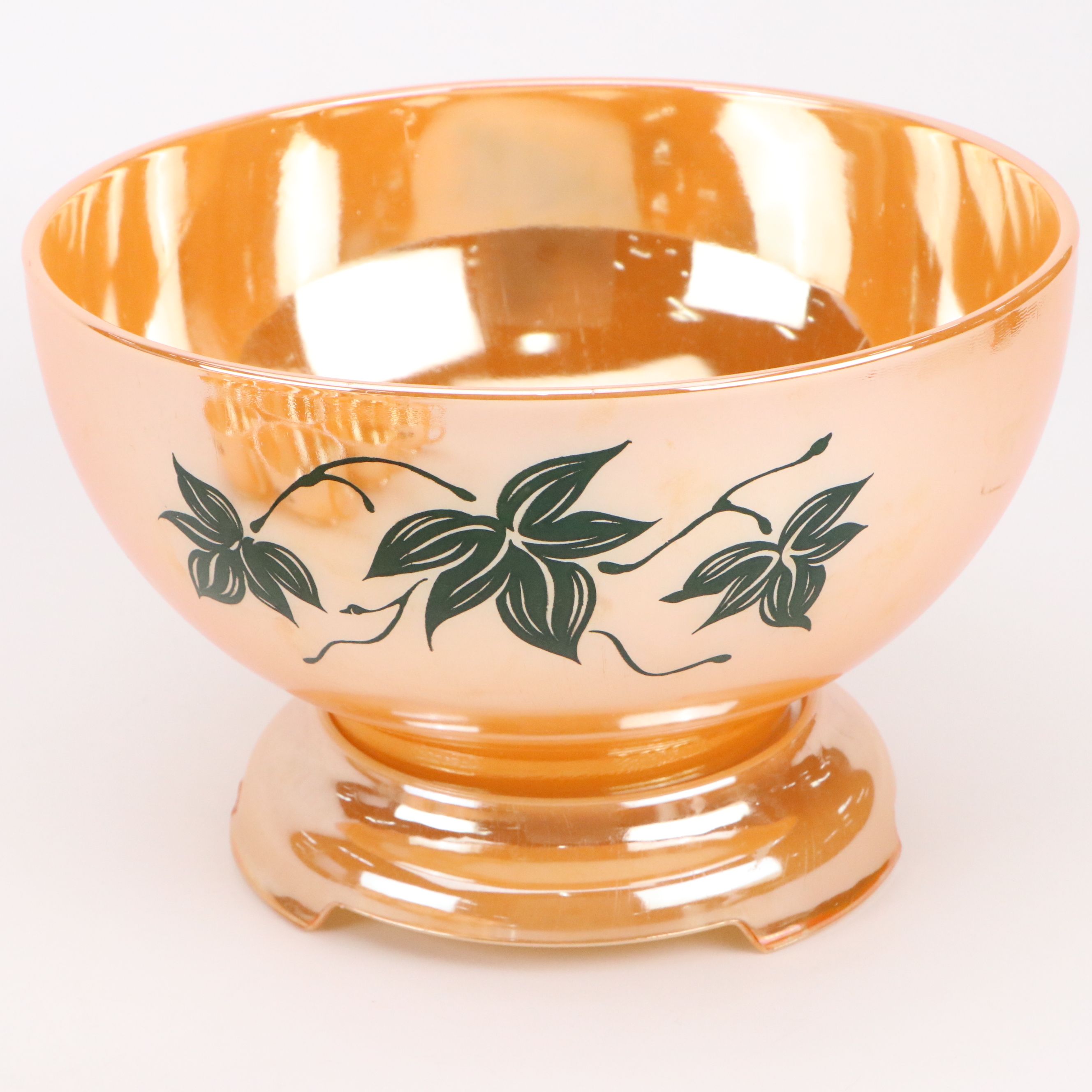 Anchor Hocking Fire King "Peach Luster" Ivy Glass Punch Bowl and Cups with Plate