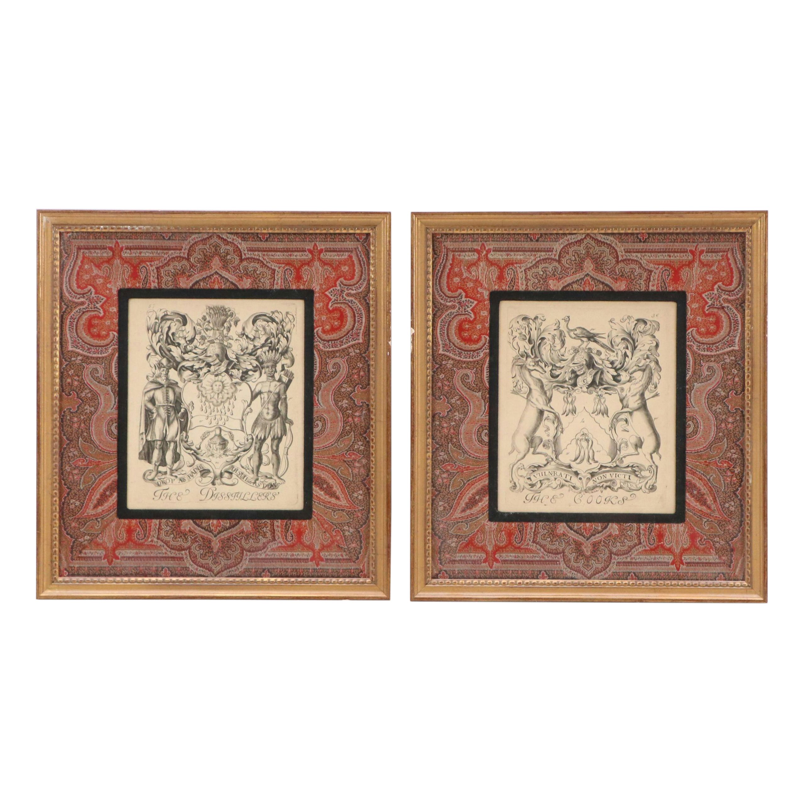 London School Engravings with Heraldic Coat of Arms "The Cooks" and Other