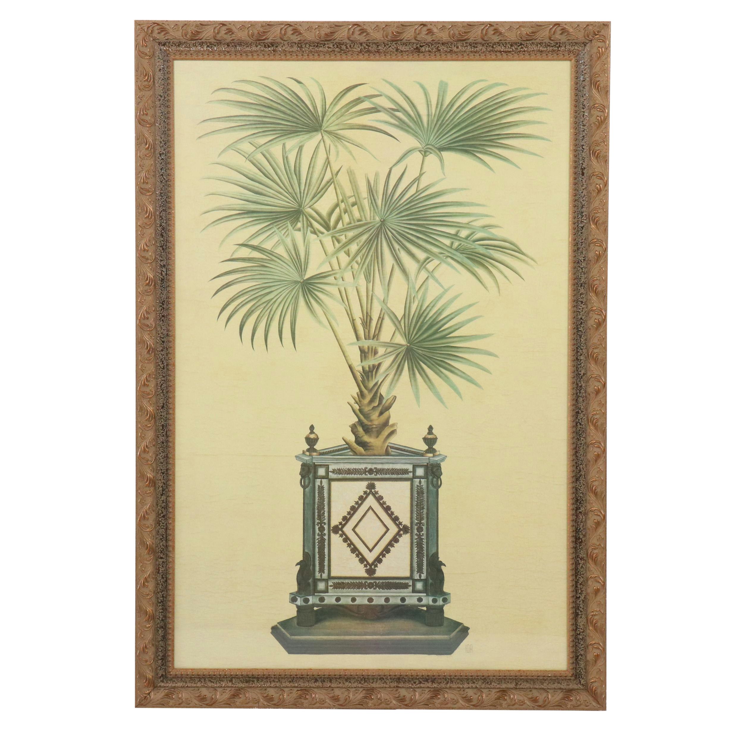 Offset Lithograph Diptych of Palm Trees in Ornate Pots, 21st Century