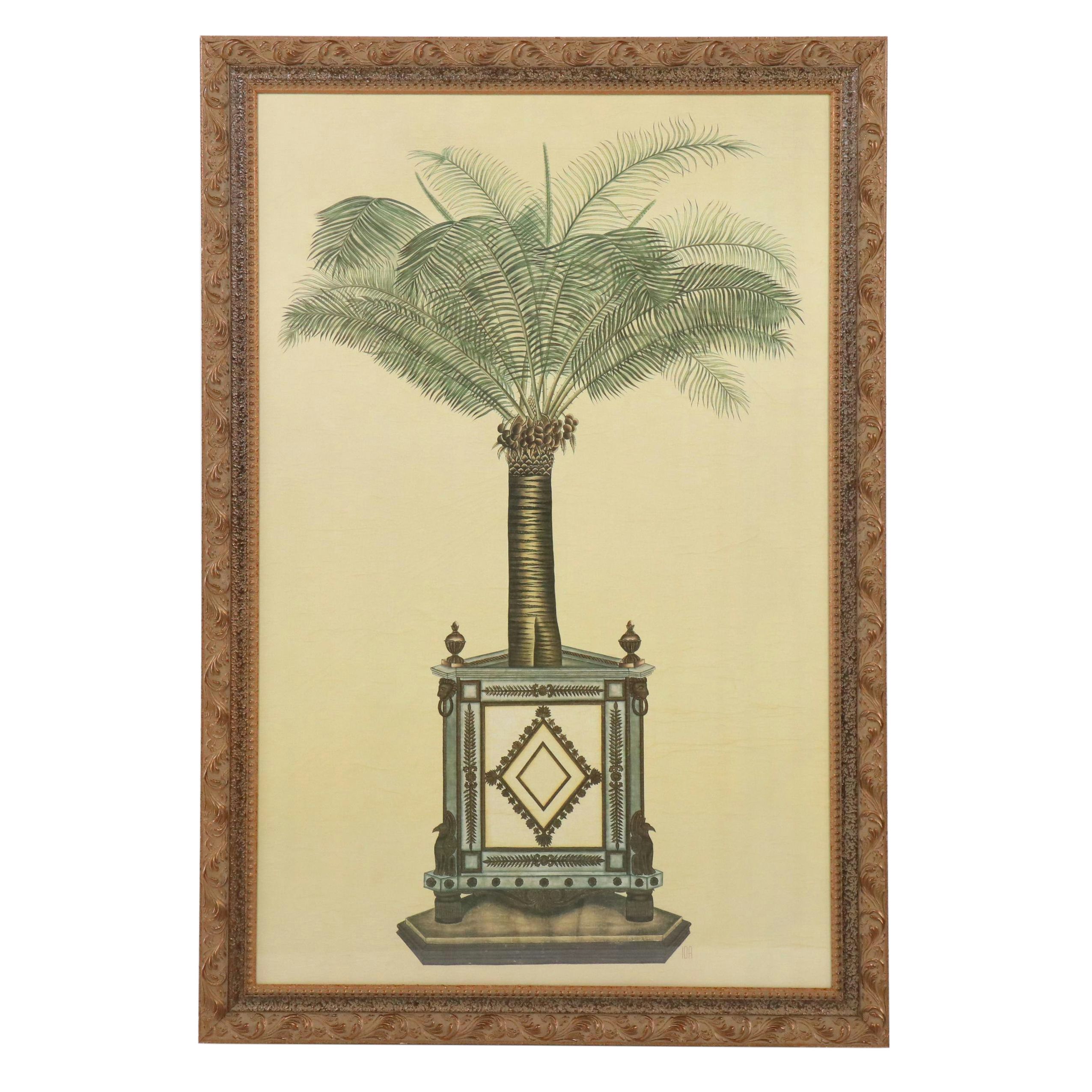 Offset Lithograph Diptych of Palm Trees in Ornate Pots, 21st Century