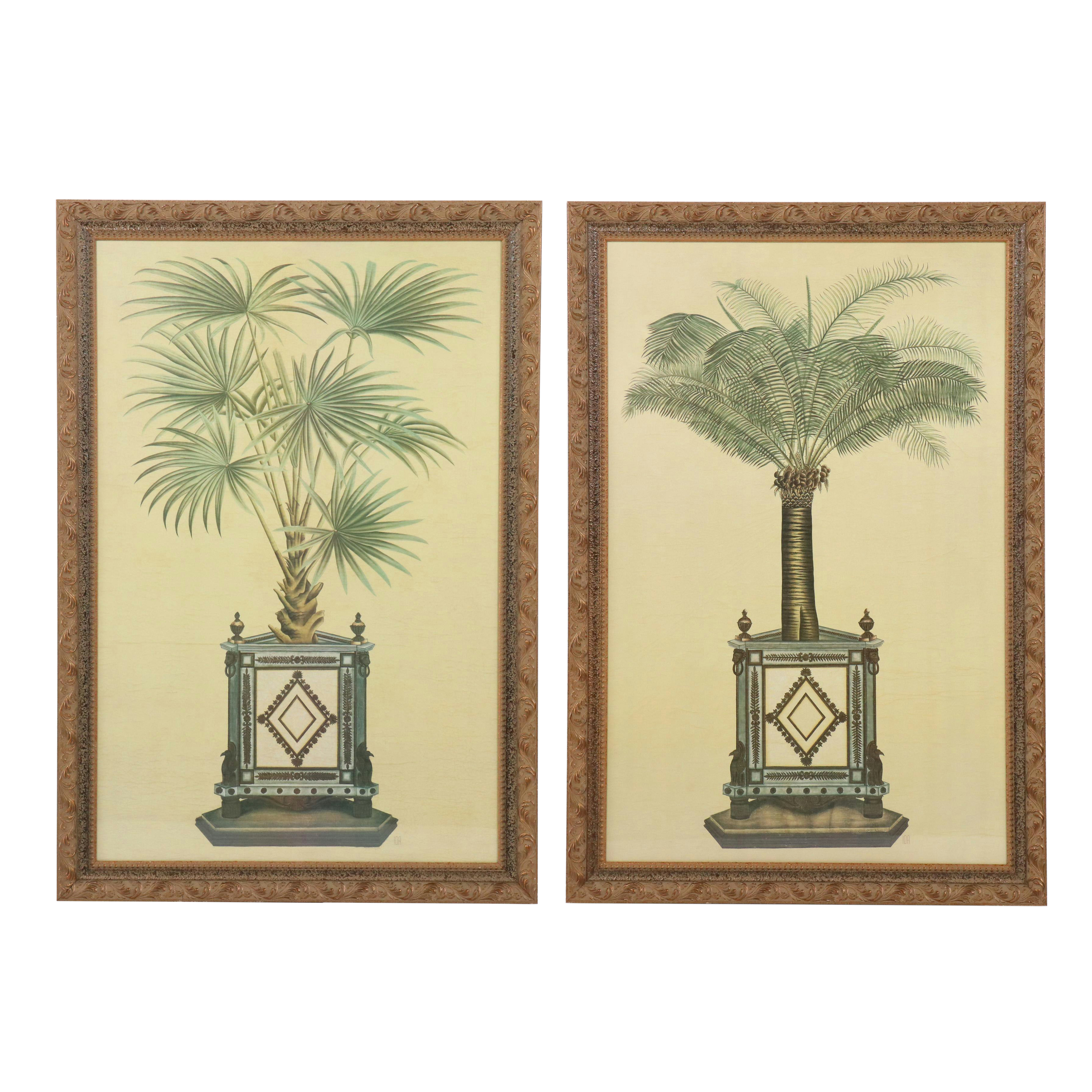 Offset Lithograph Diptych of Palm Trees in Ornate Pots, 21st Century