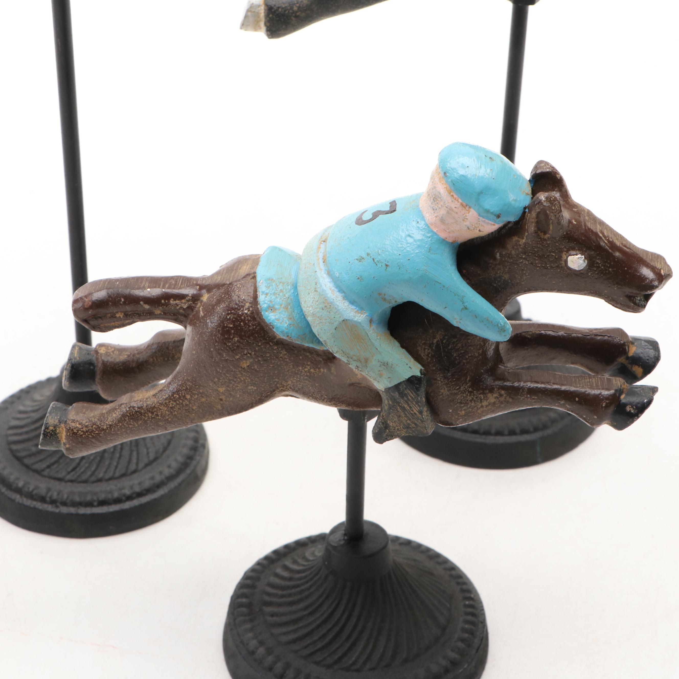 Indian Hand-Painted Iron Derby Horses and Jockeys