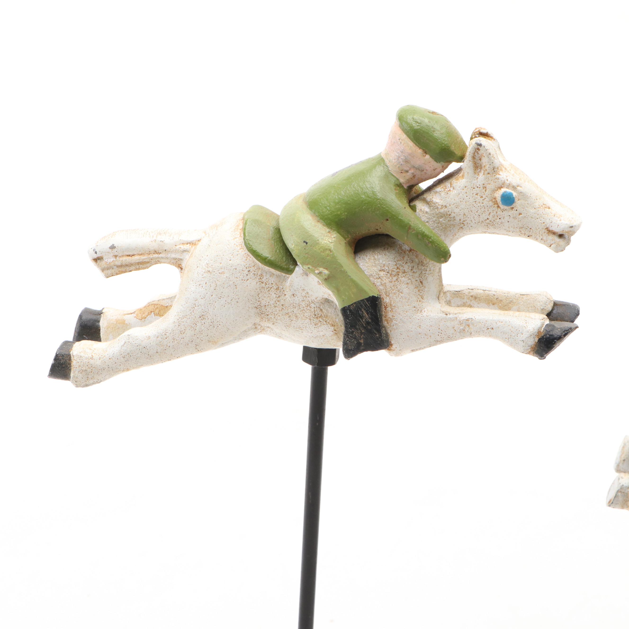 Indian Hand-Painted Iron Derby Horses and Jockeys