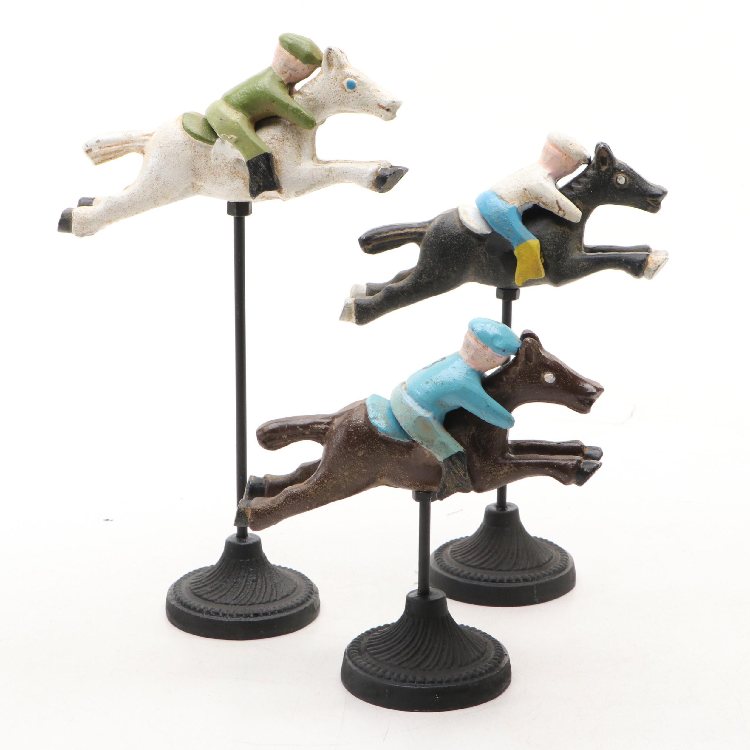 Indian Hand-Painted Iron Derby Horses and Jockeys