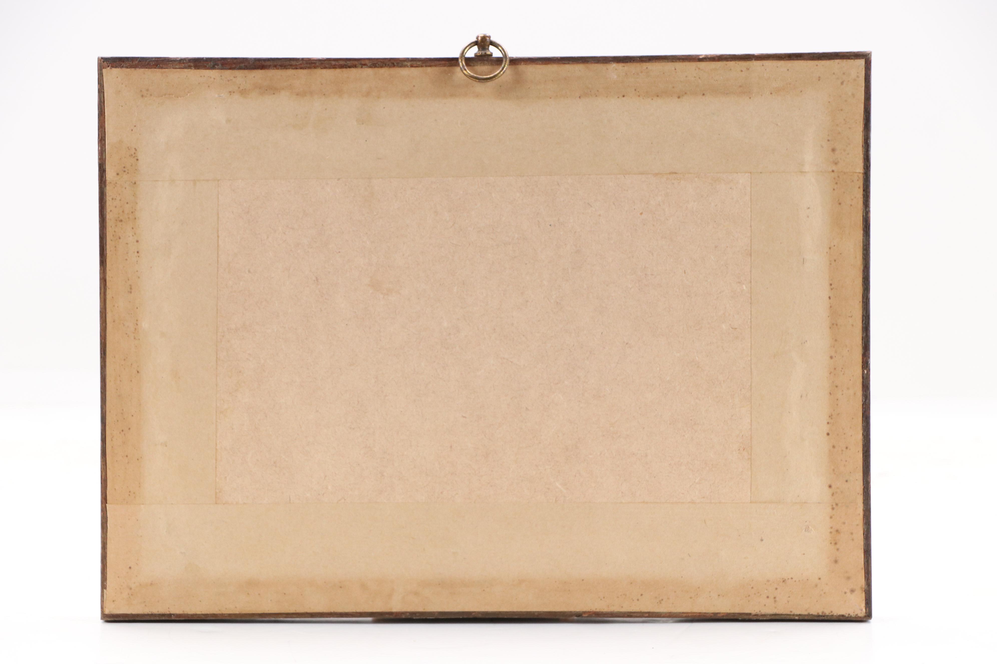 Reverse Glass Painting of Stylized Bird and Butterfly with Gold Tone Accents