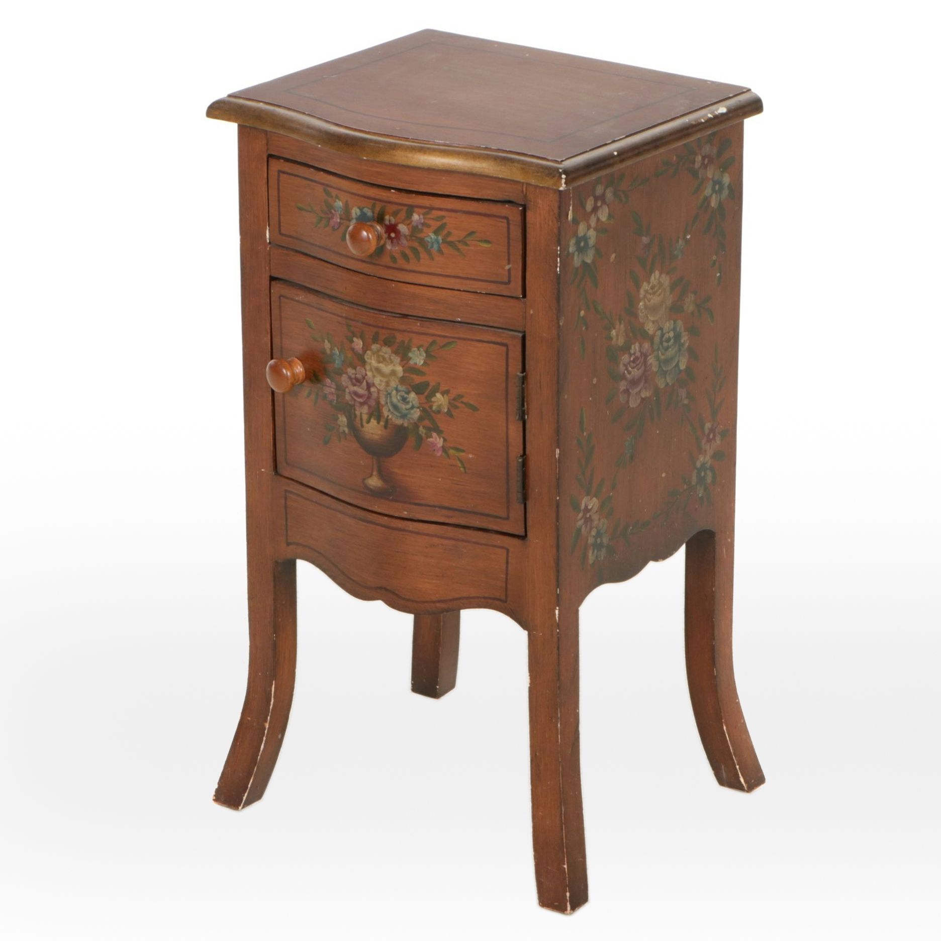 Small Wooden Accent Cabinet with Bouquet and Floral Motif, Late 20th Century