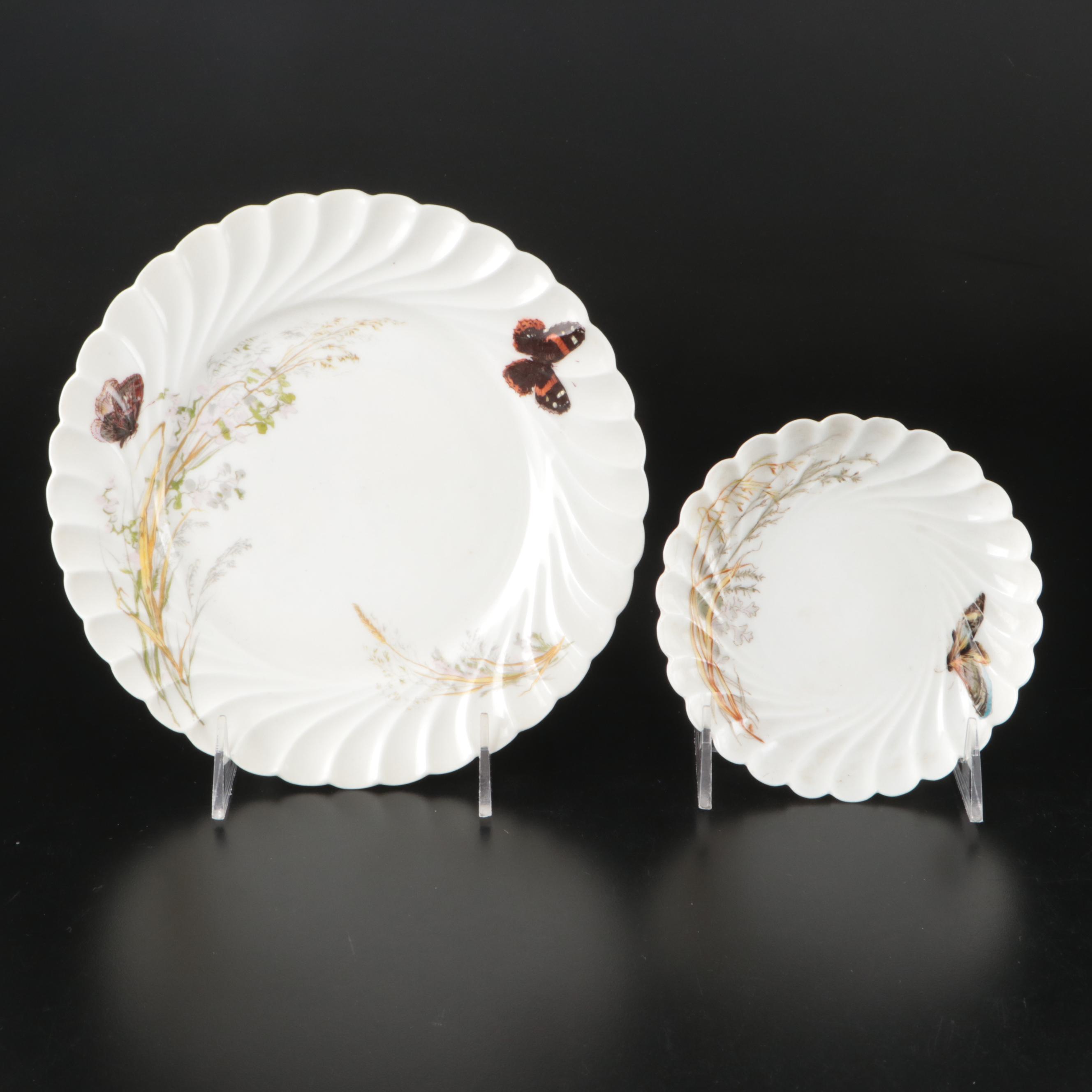 French Haviland Limoges Porcelain Butterfly Plate and Bowl