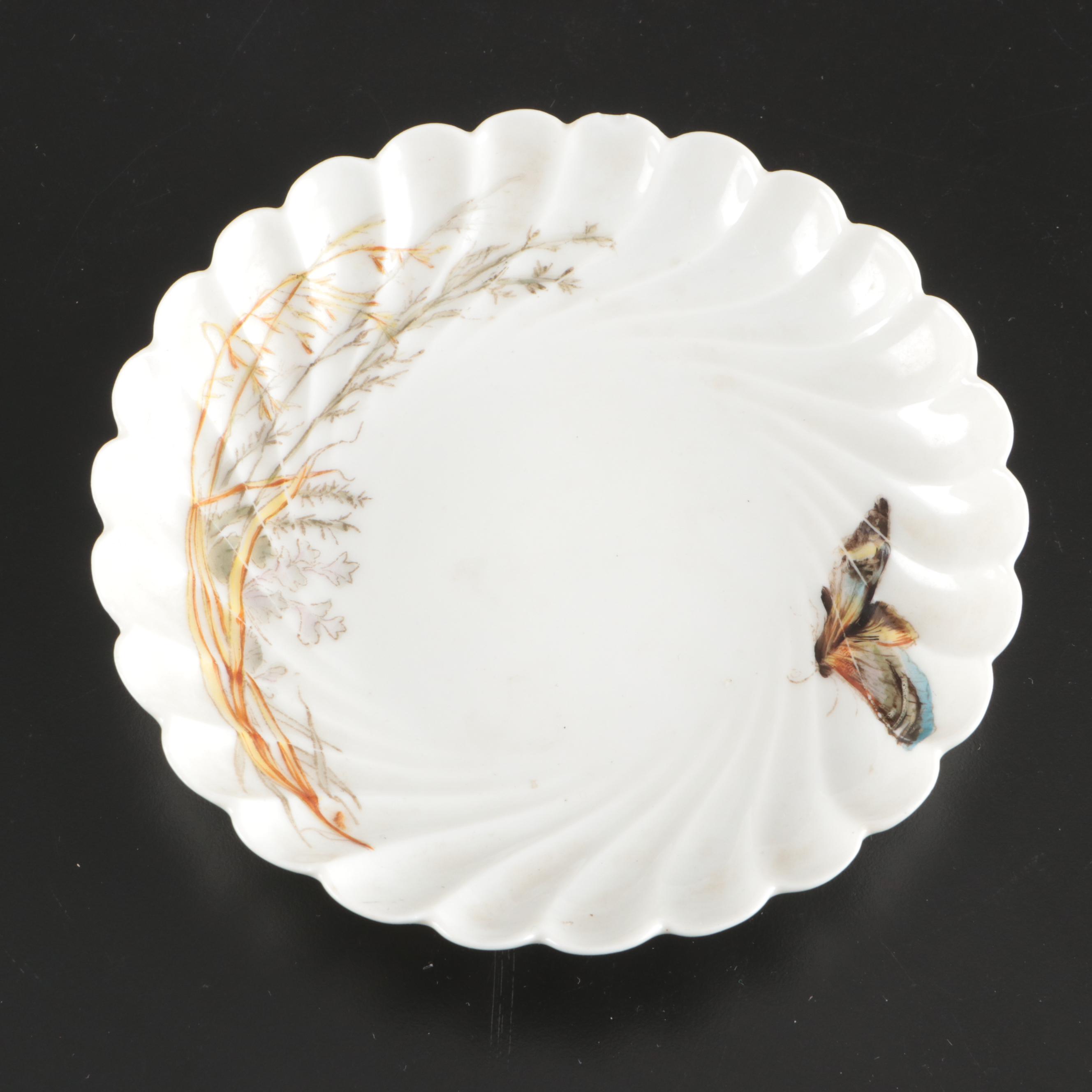 French Haviland Limoges Porcelain Butterfly Plate and Bowl