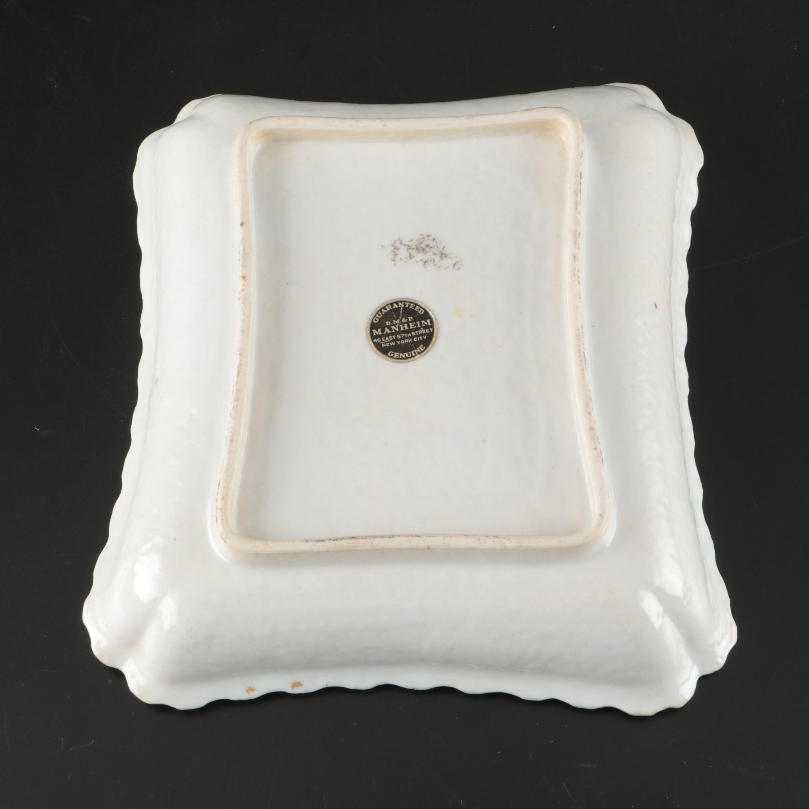 English Porcelain Hand-Painted Gilt Feather Edge Fruit Pattern Serving Bowls