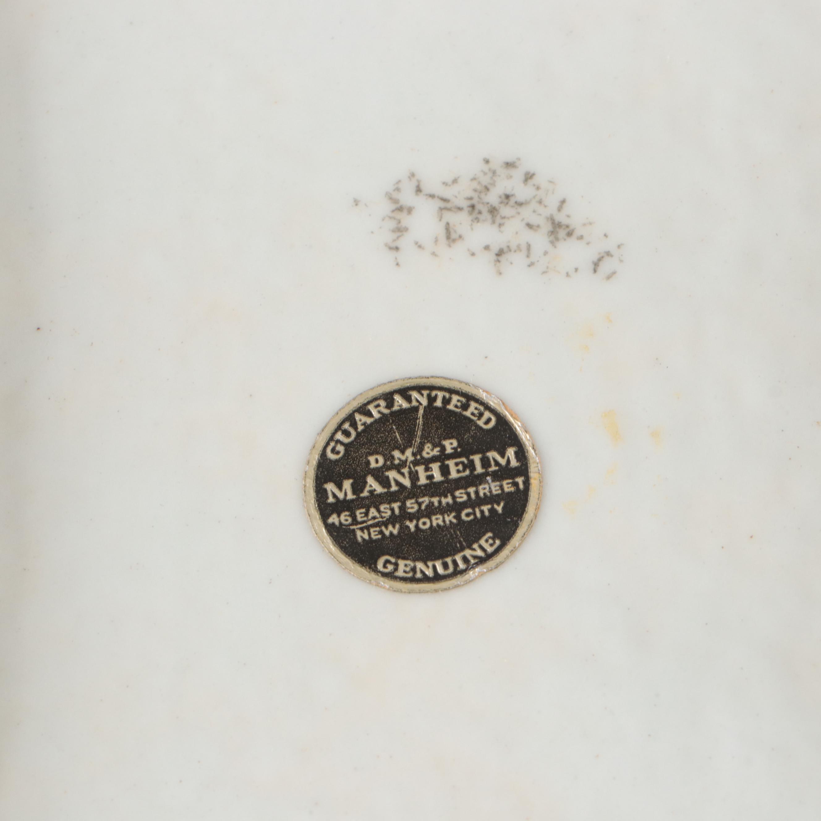 English Porcelain Hand-Painted Gilt Feather Edge Fruit Pattern Serving Bowls