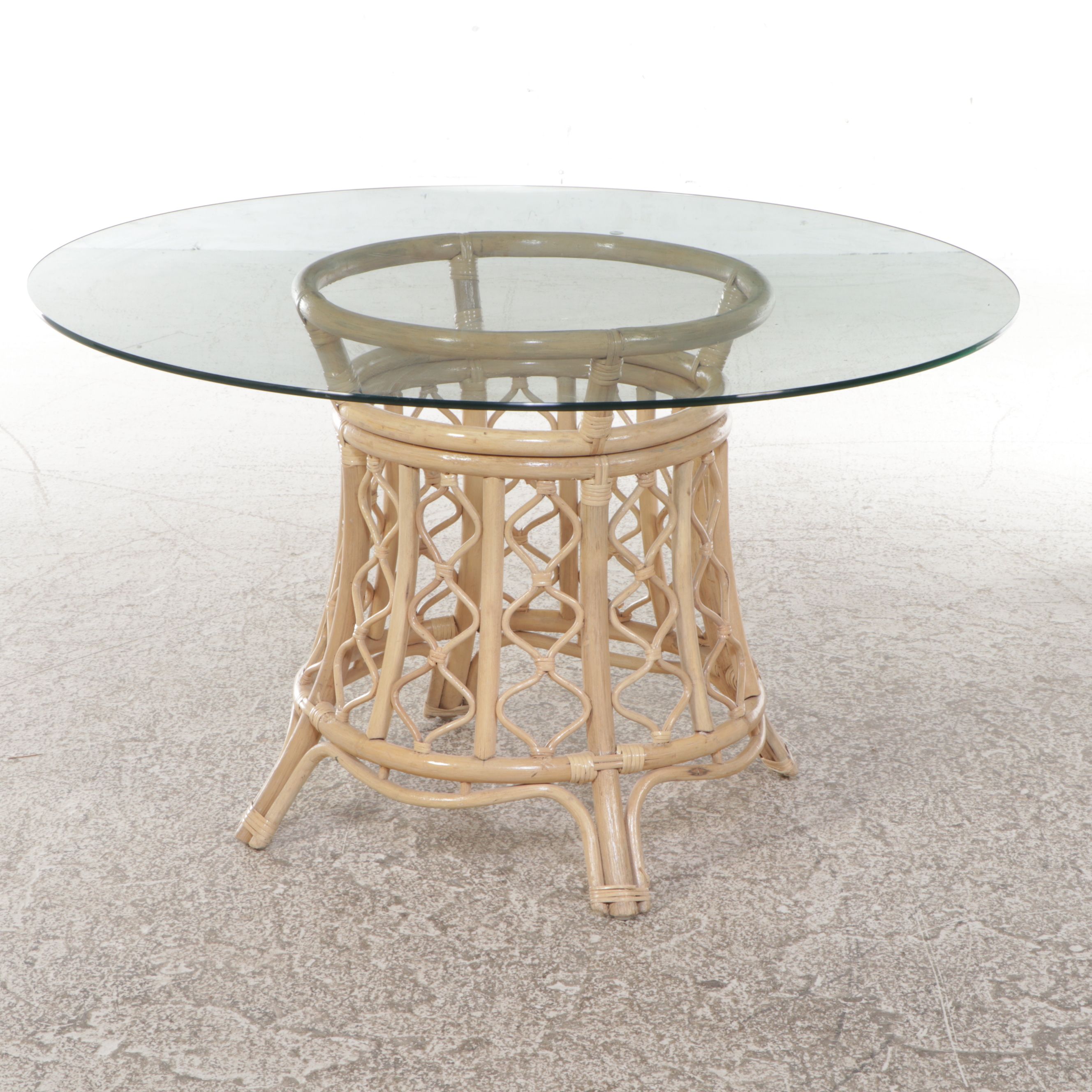 Fort Smith Chair Co. Rattan and Glass Five-Piece Dining Set, Late 20th Century