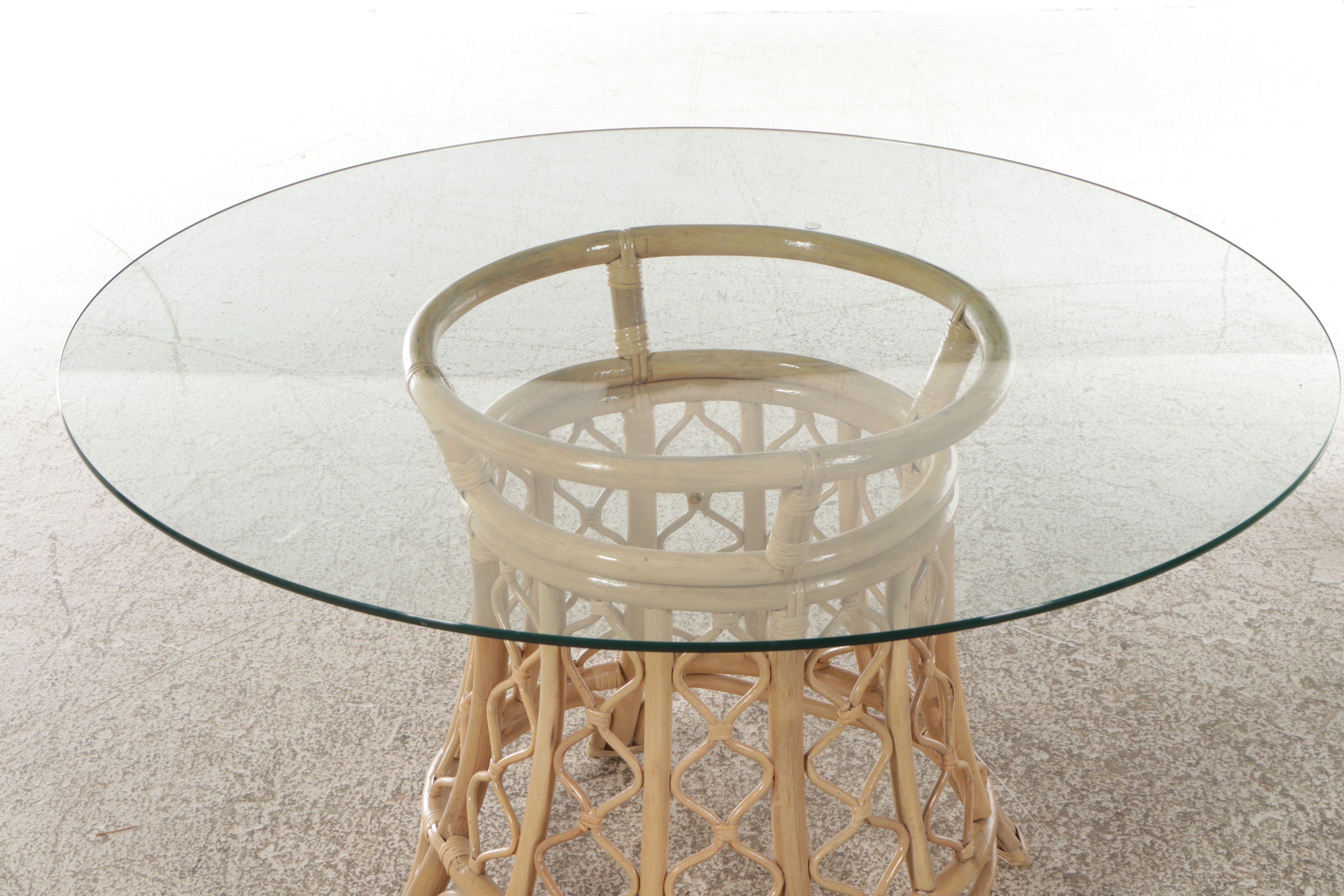 Fort Smith Chair Co. Rattan and Glass Five-Piece Dining Set, Late 20th Century