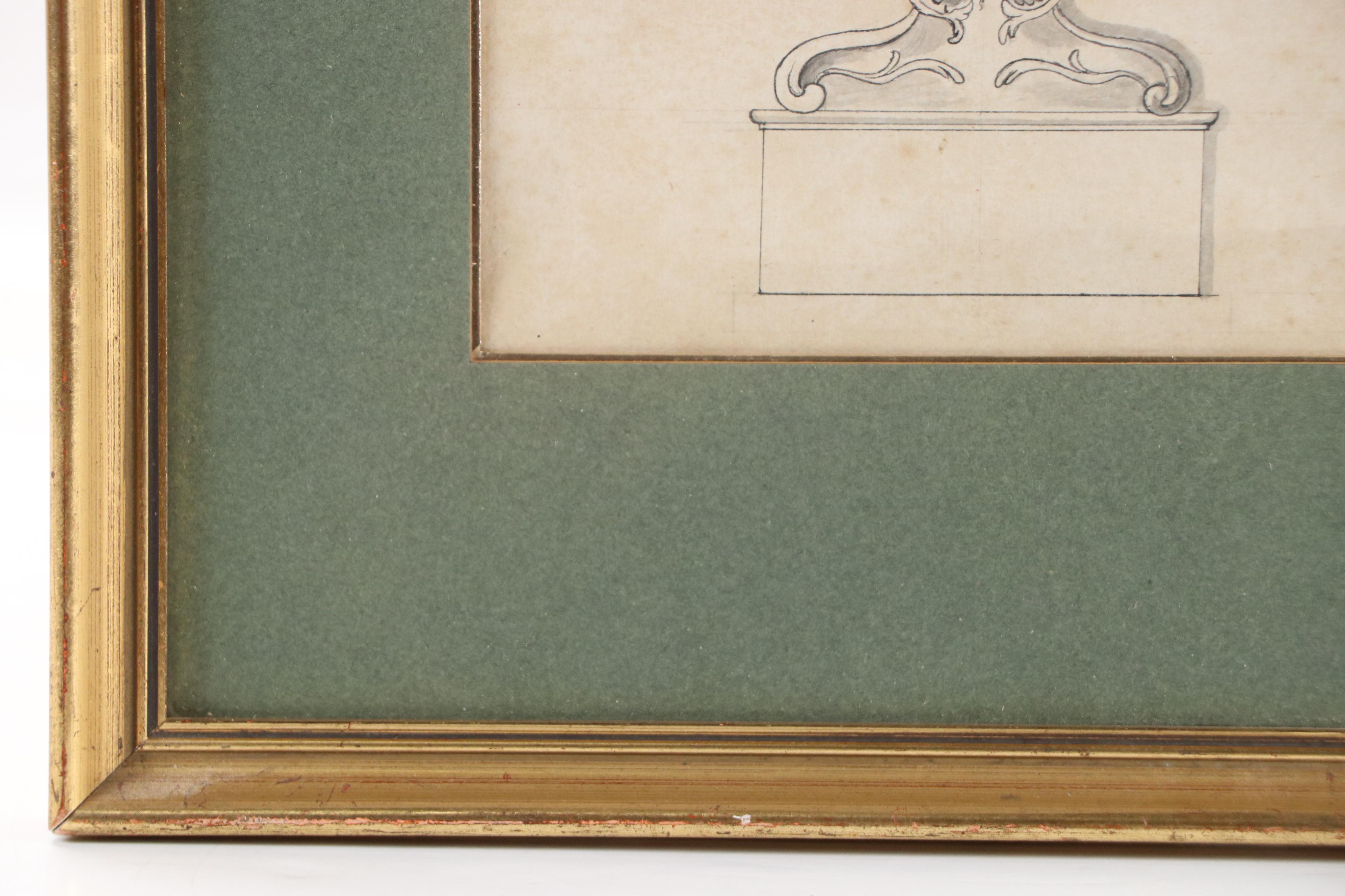 Ink and Wash Drawing of Ornamental Vase with Floral Details