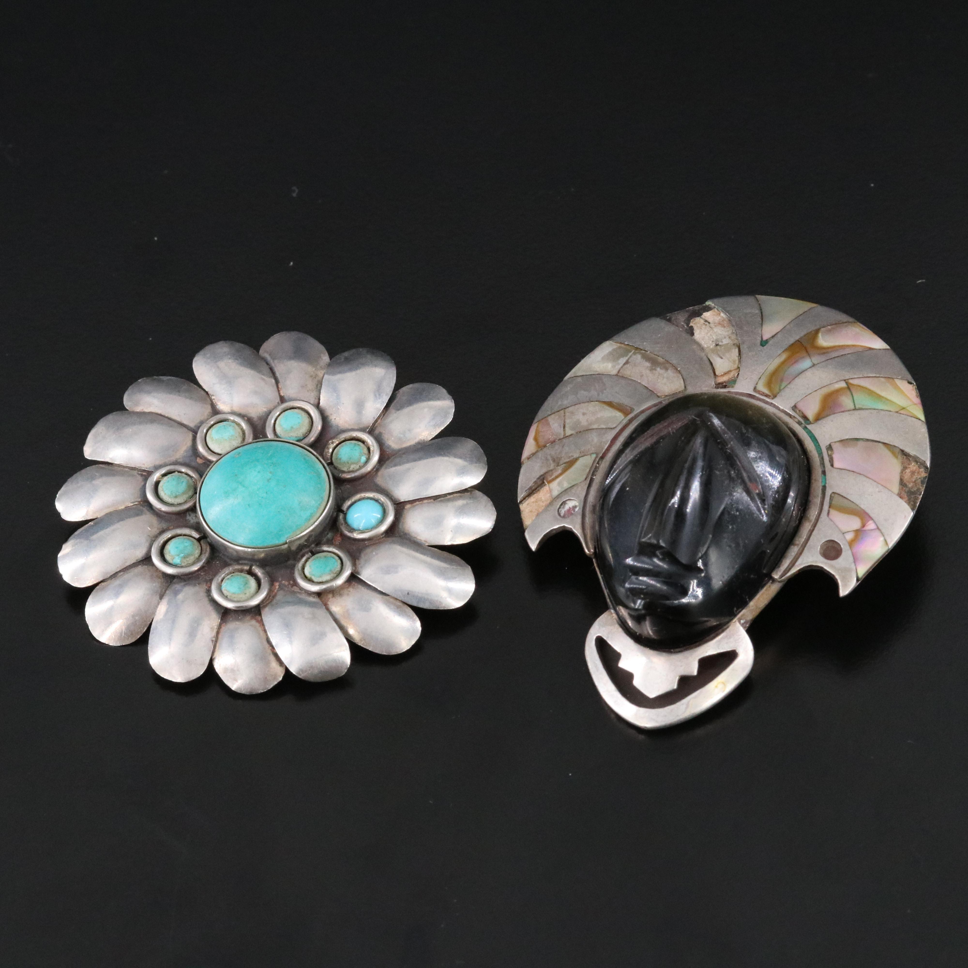 Mexican Sterling Jewelry Collection with Abalone, Sheen Obsidian and Turquoise