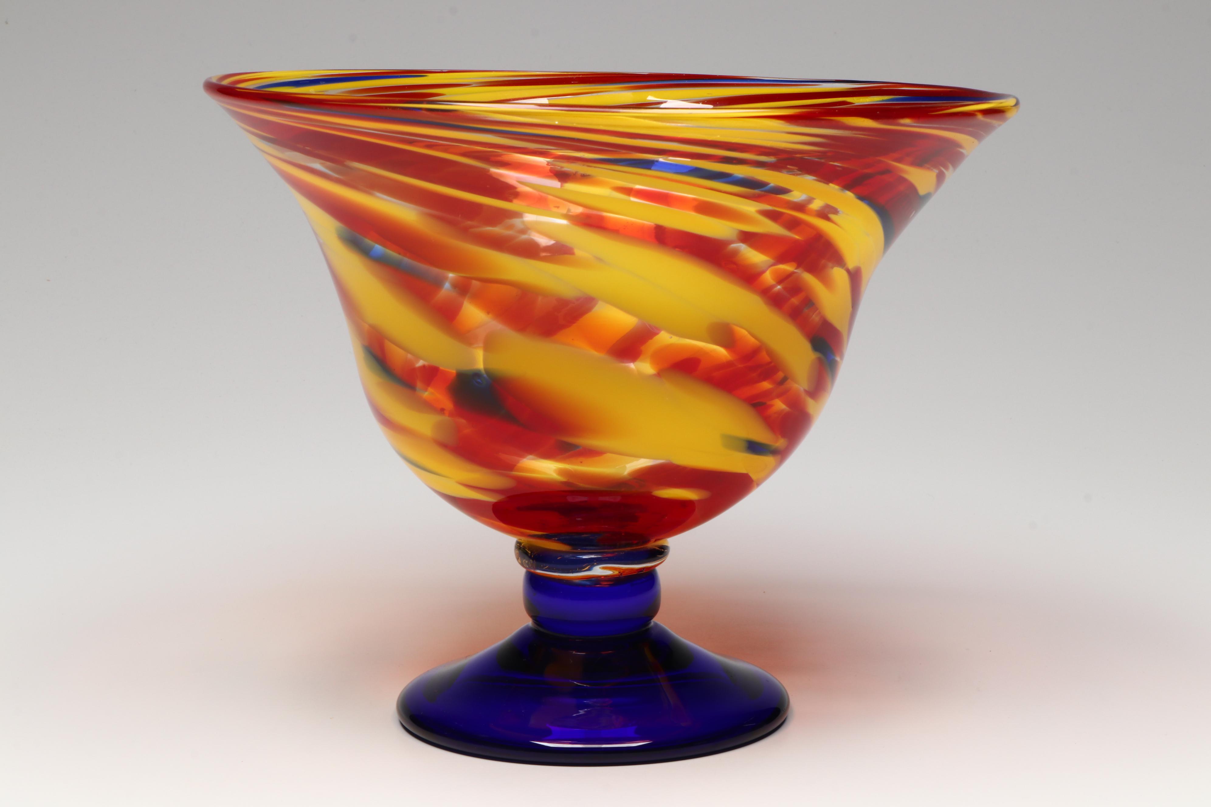 Contemporary Footed Art Glass Bowl