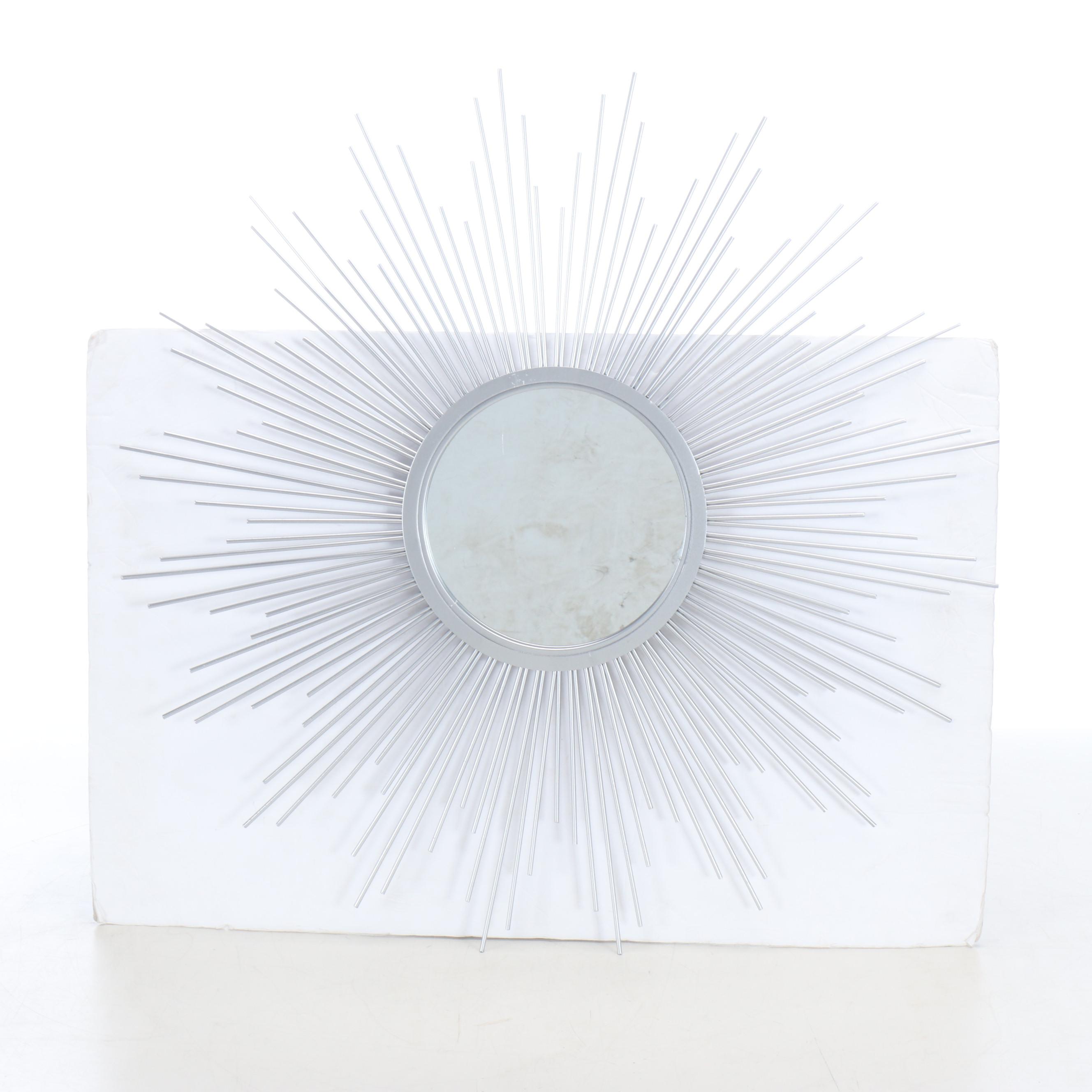 Contemporary Silver Tone Metal Sunburst Wall Mirror