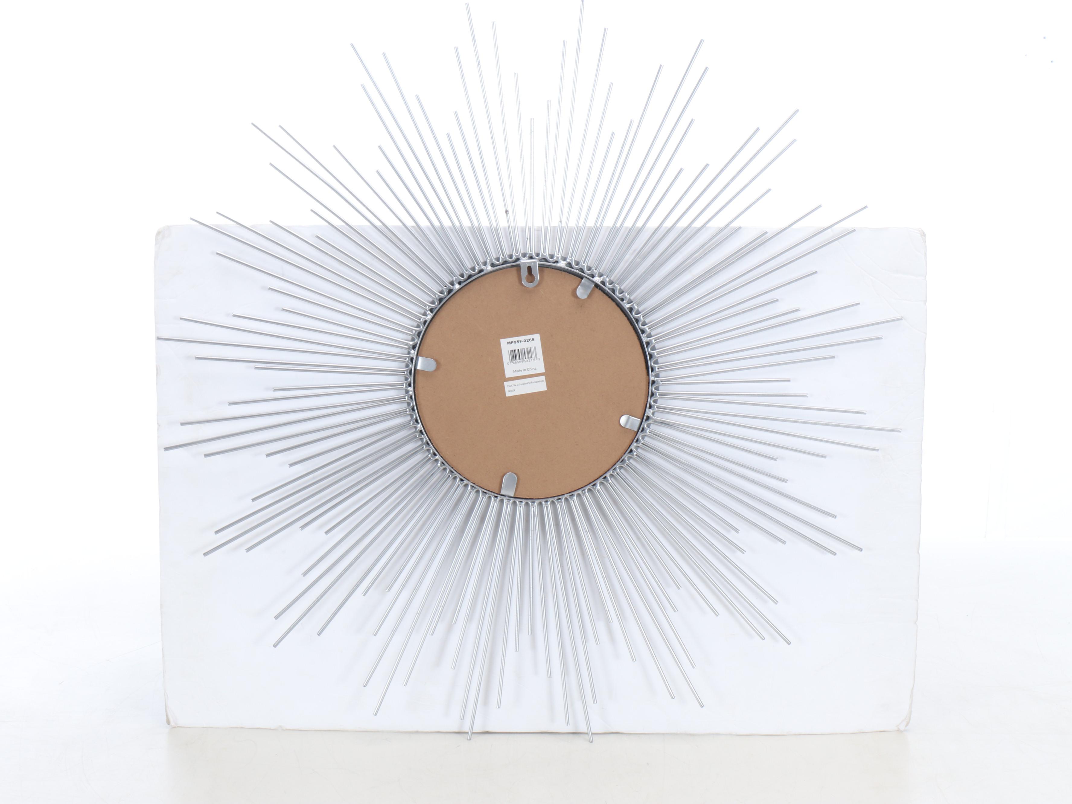 Contemporary Silver Tone Metal Sunburst Wall Mirror
