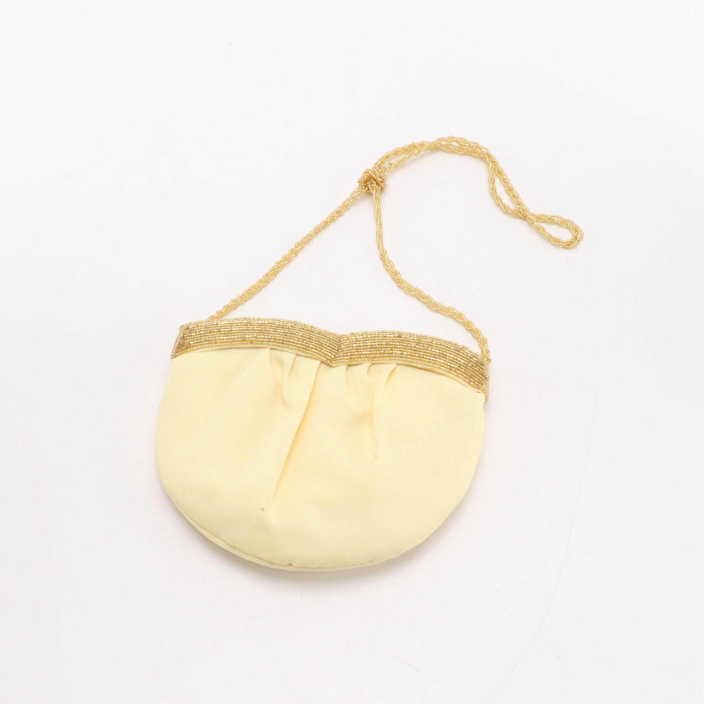 Walborg Vintage Evening Bag in Gold Bead Embellished Cotton