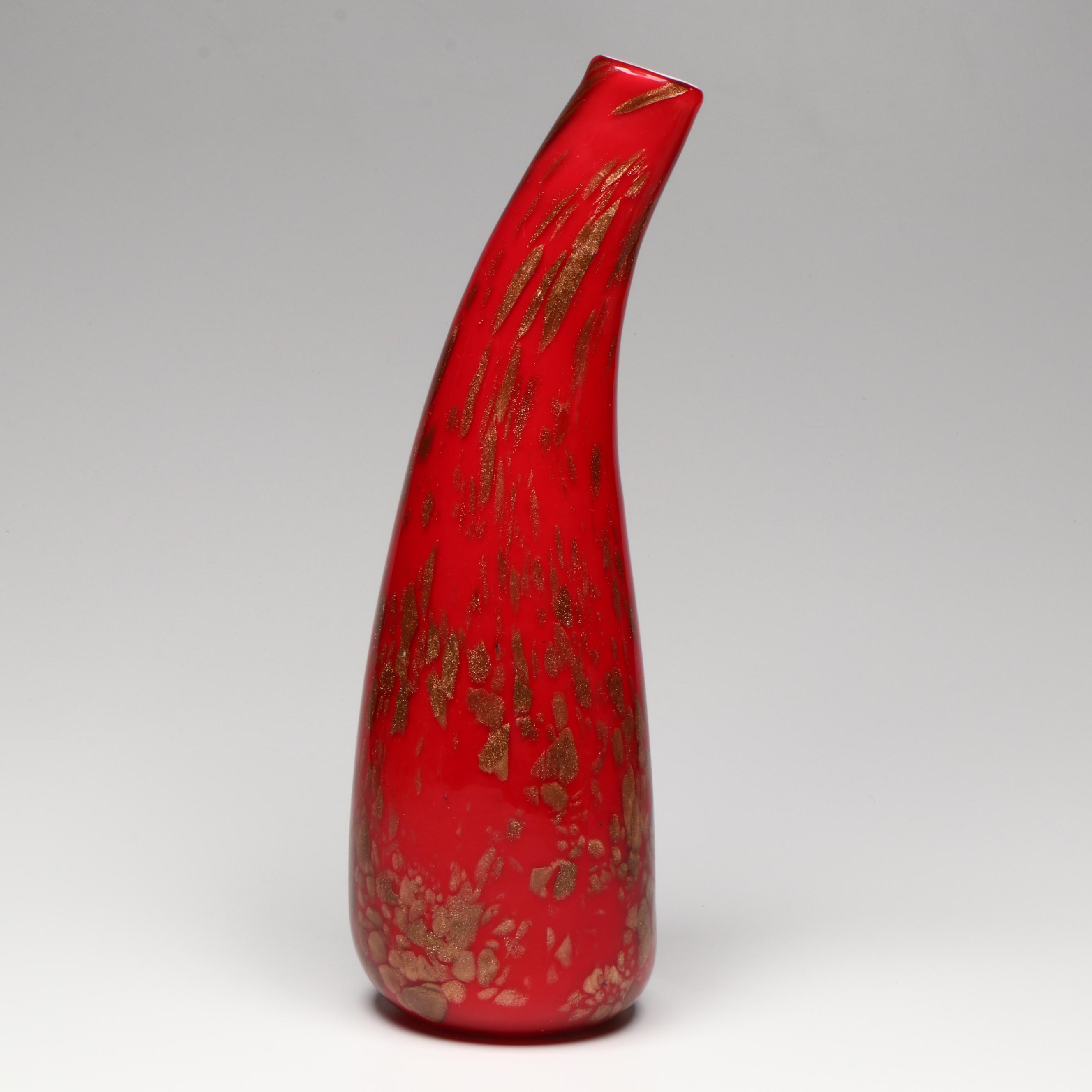 Mid Century Modern Style Cased Glass Vase with Gilt Accents, Mid to Late 20th C