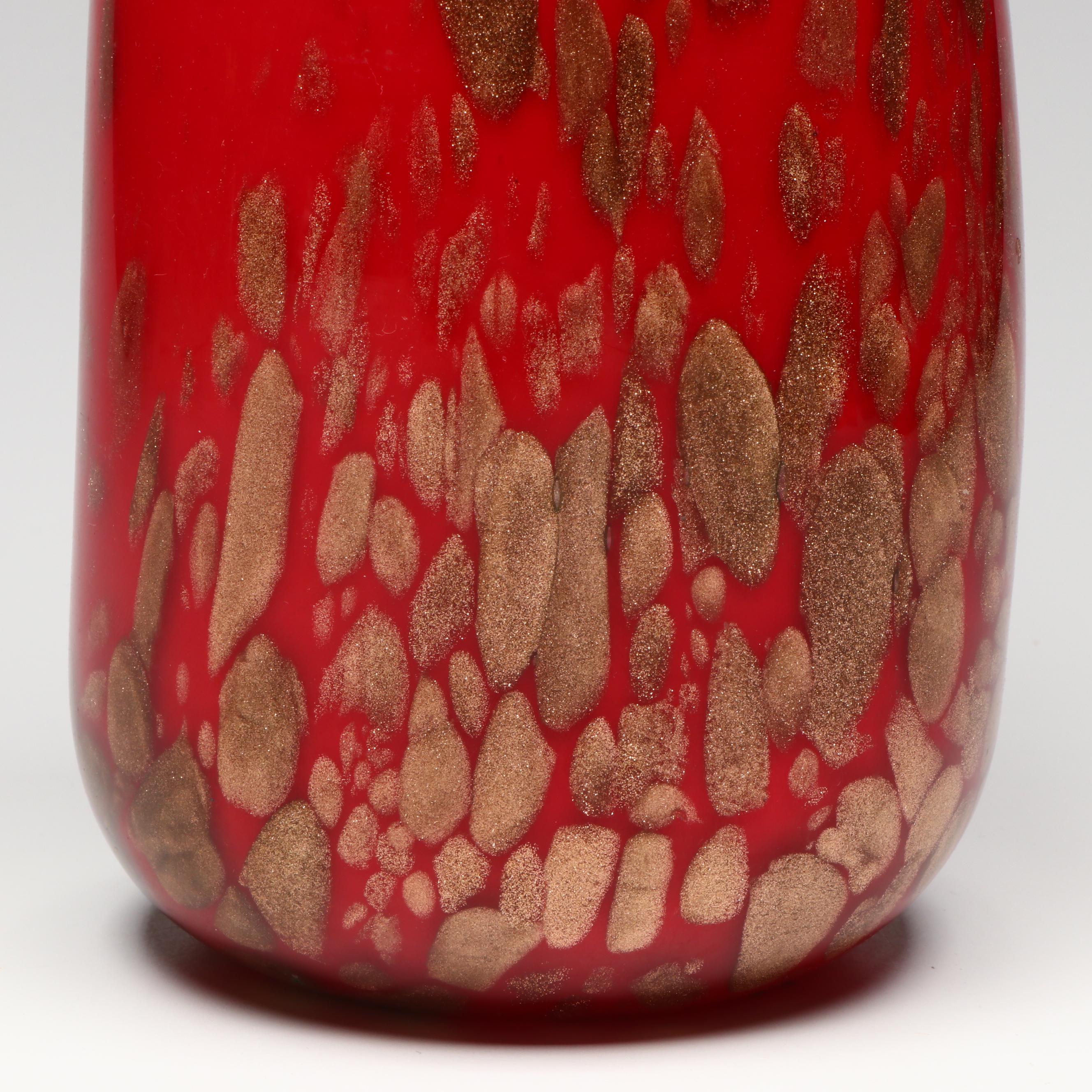 Mid Century Modern Style Cased Glass Vase with Gilt Accents, Mid to Late 20th C