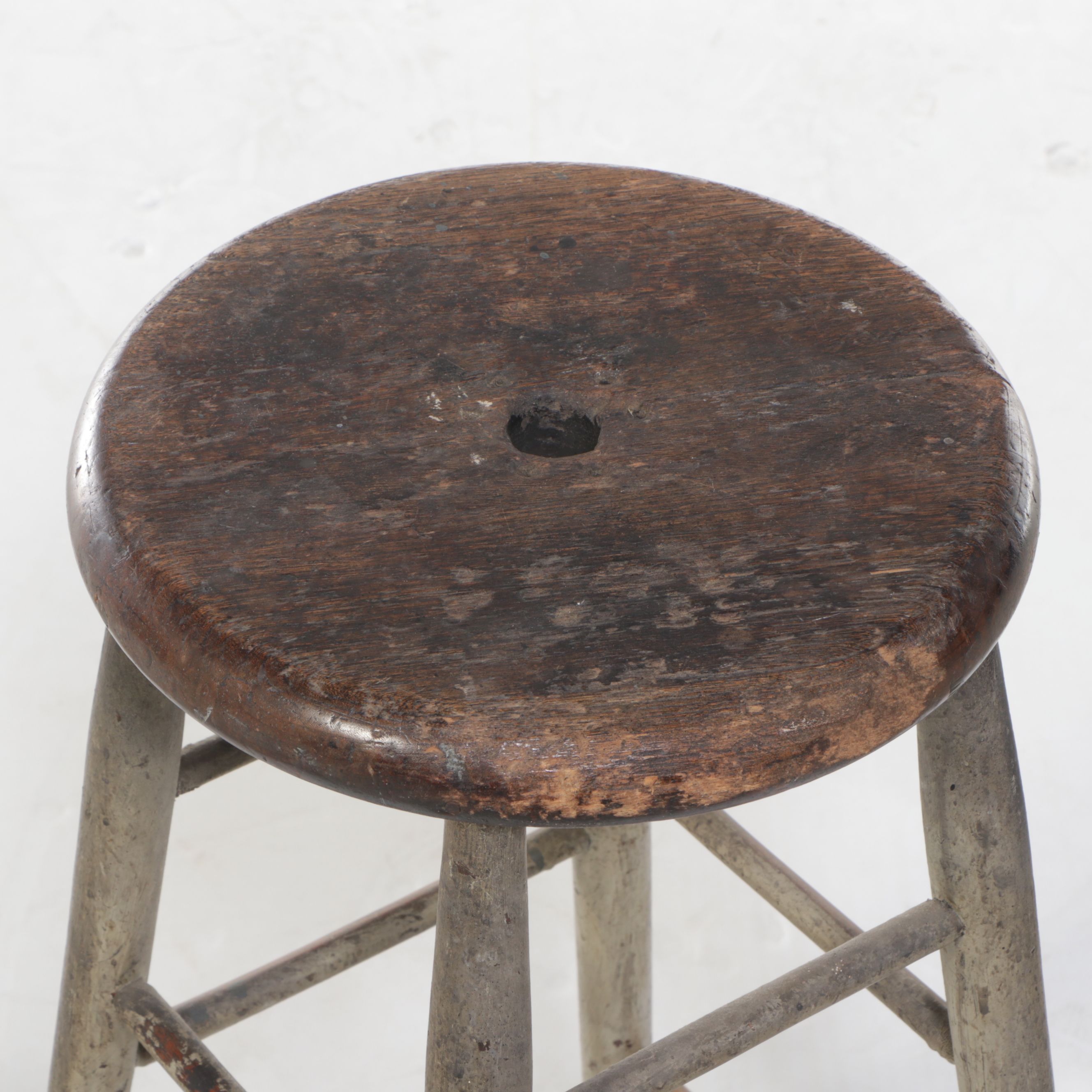 Industrial Style Wood Stool, 20th Century