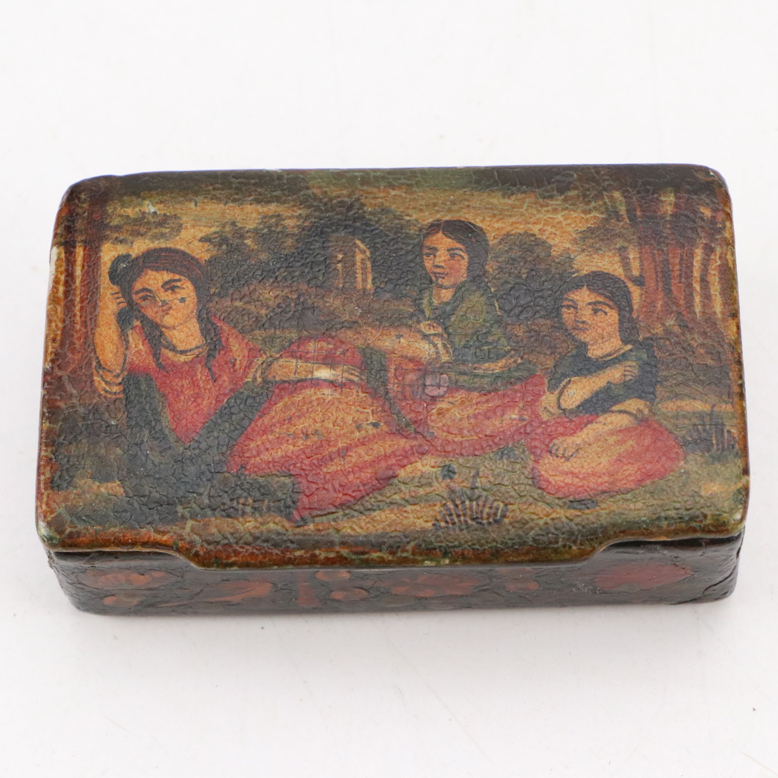 Hand-Painted Russian Lacquered Box with Omar Khayyam Poetry Book and Snuff Box