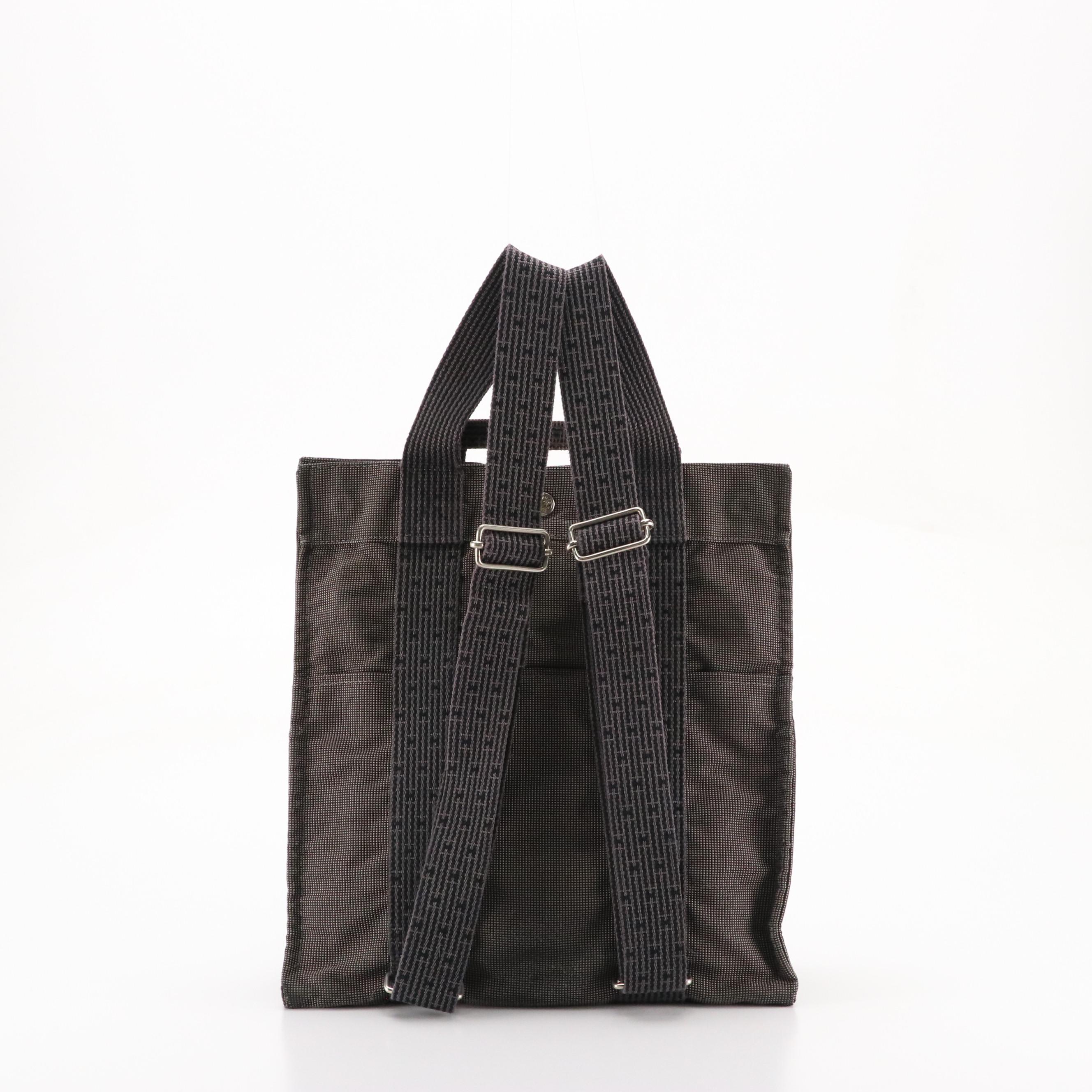 Hermès Herline Backpack Tote in Grey Nylon Canvas