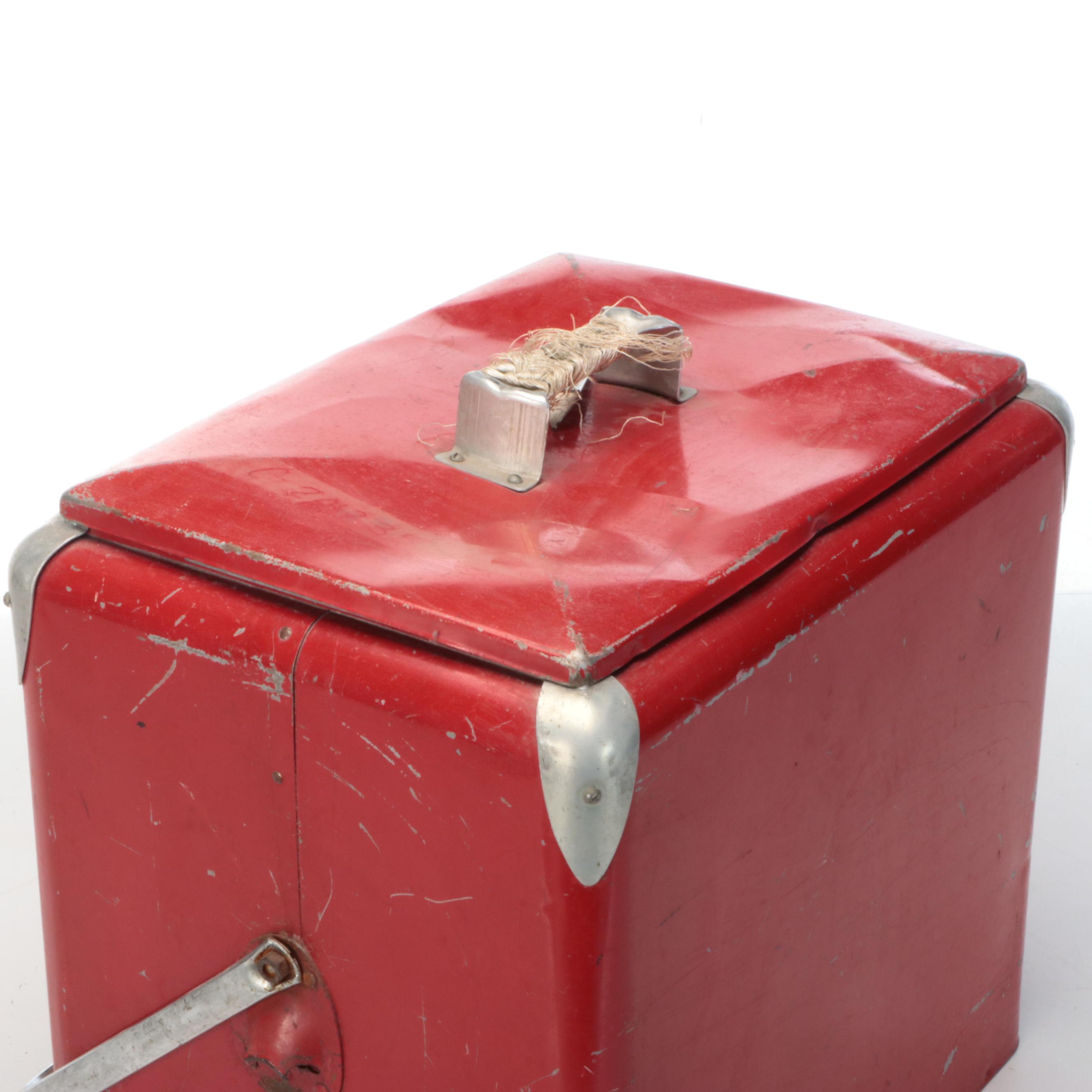 Vintage Red Metal Cooler