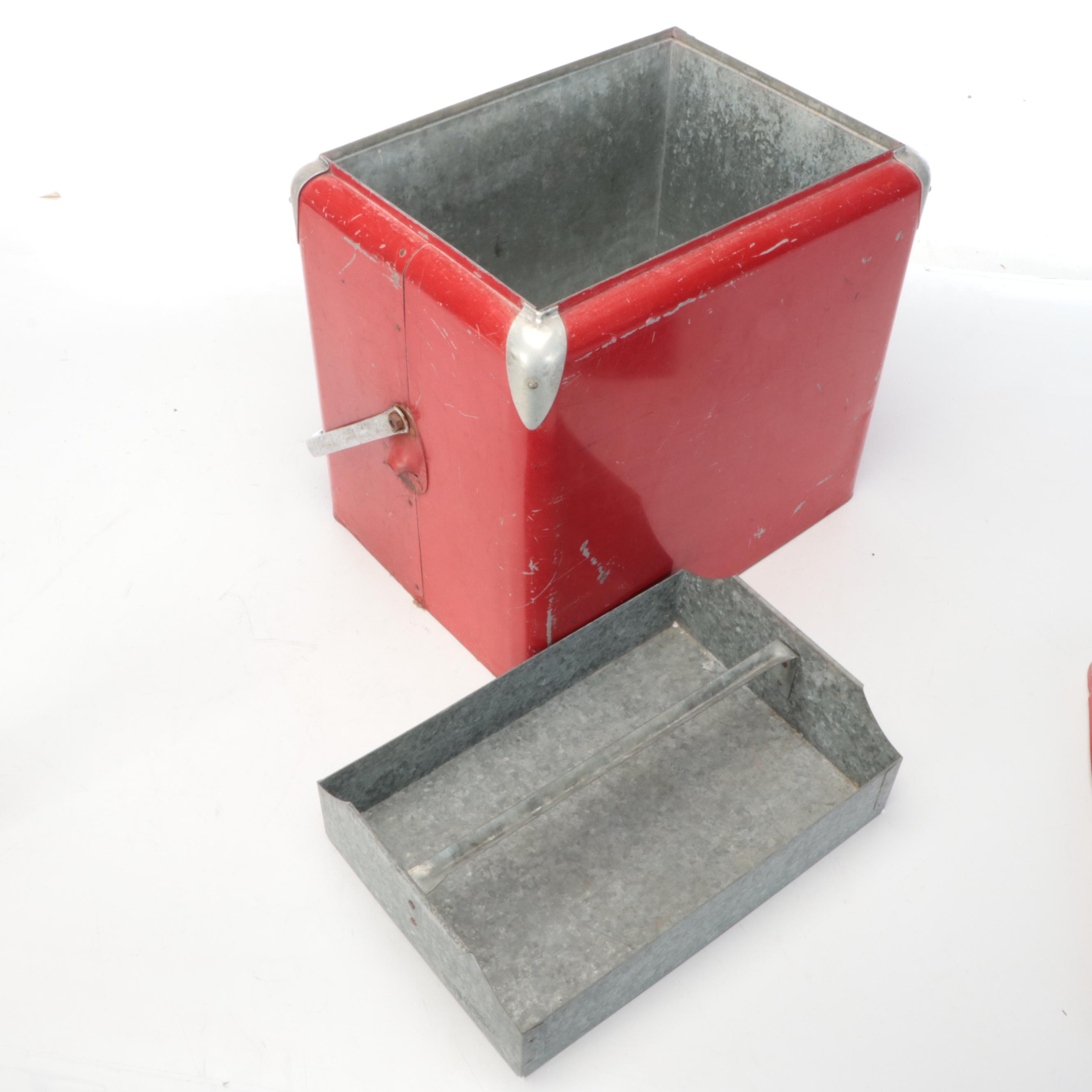 Vintage Red Metal Cooler