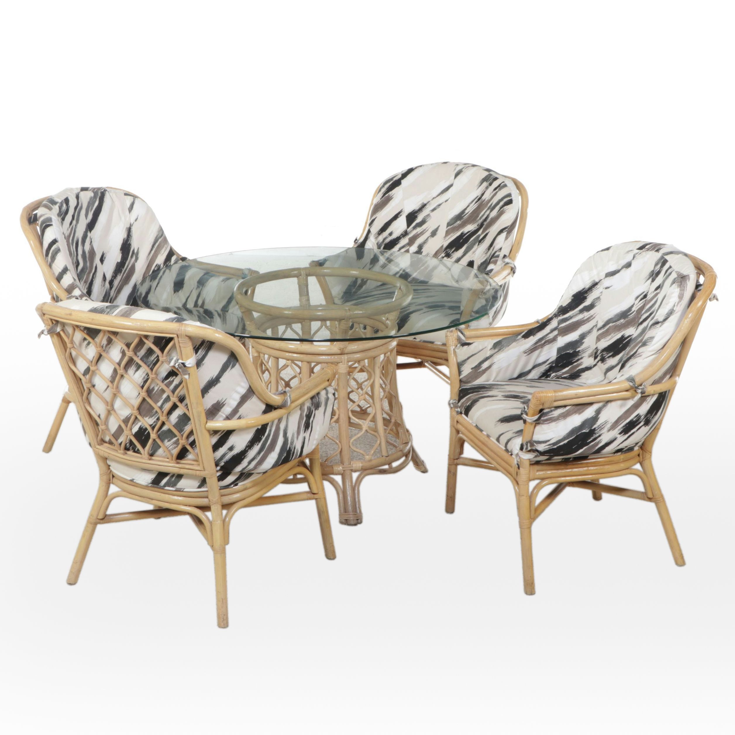 Fort Smith Chair Co. Rattan and Glass Five-Piece Dining Set, Late 20th Century