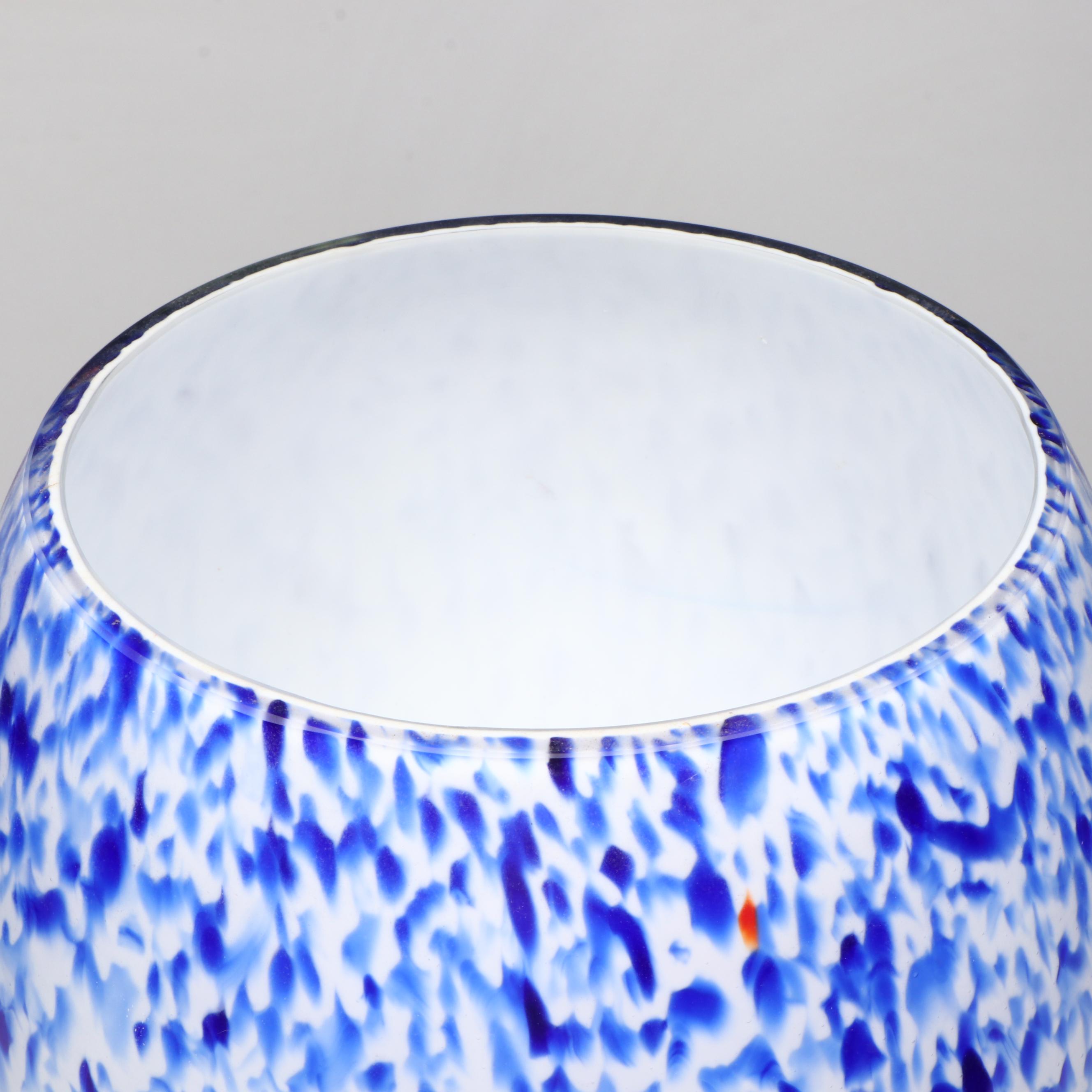 Krosno Style Contemporary Blue and White Art Glass Jellyfish Pedestal Bowl