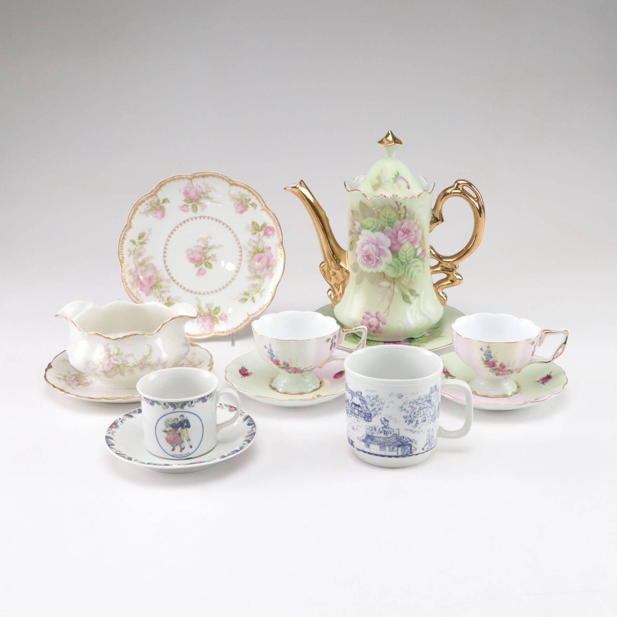 Lefton "Heritage Green" Coffee Pot with Cups, Saucers & More