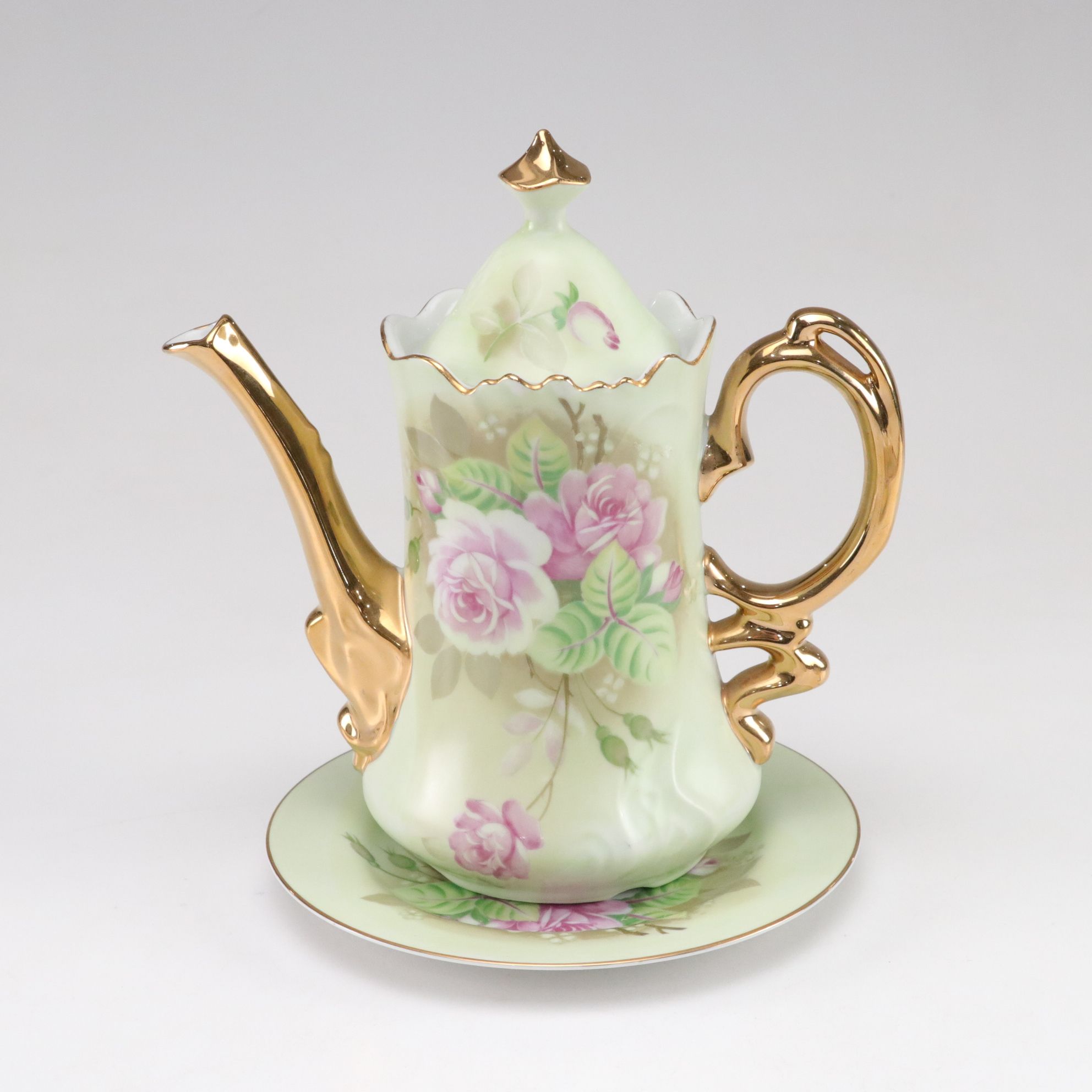 Lefton "Heritage Green" Coffee Pot with Cups, Saucers & More