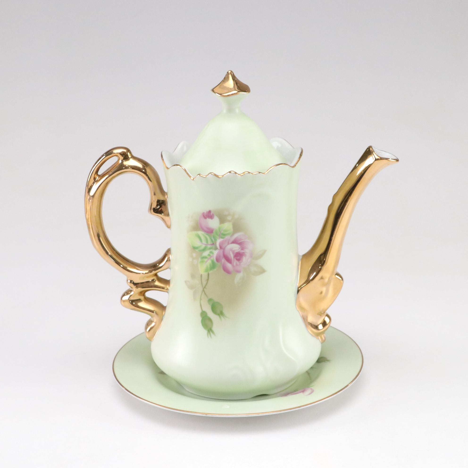 Lefton "Heritage Green" Coffee Pot with Cups, Saucers & More