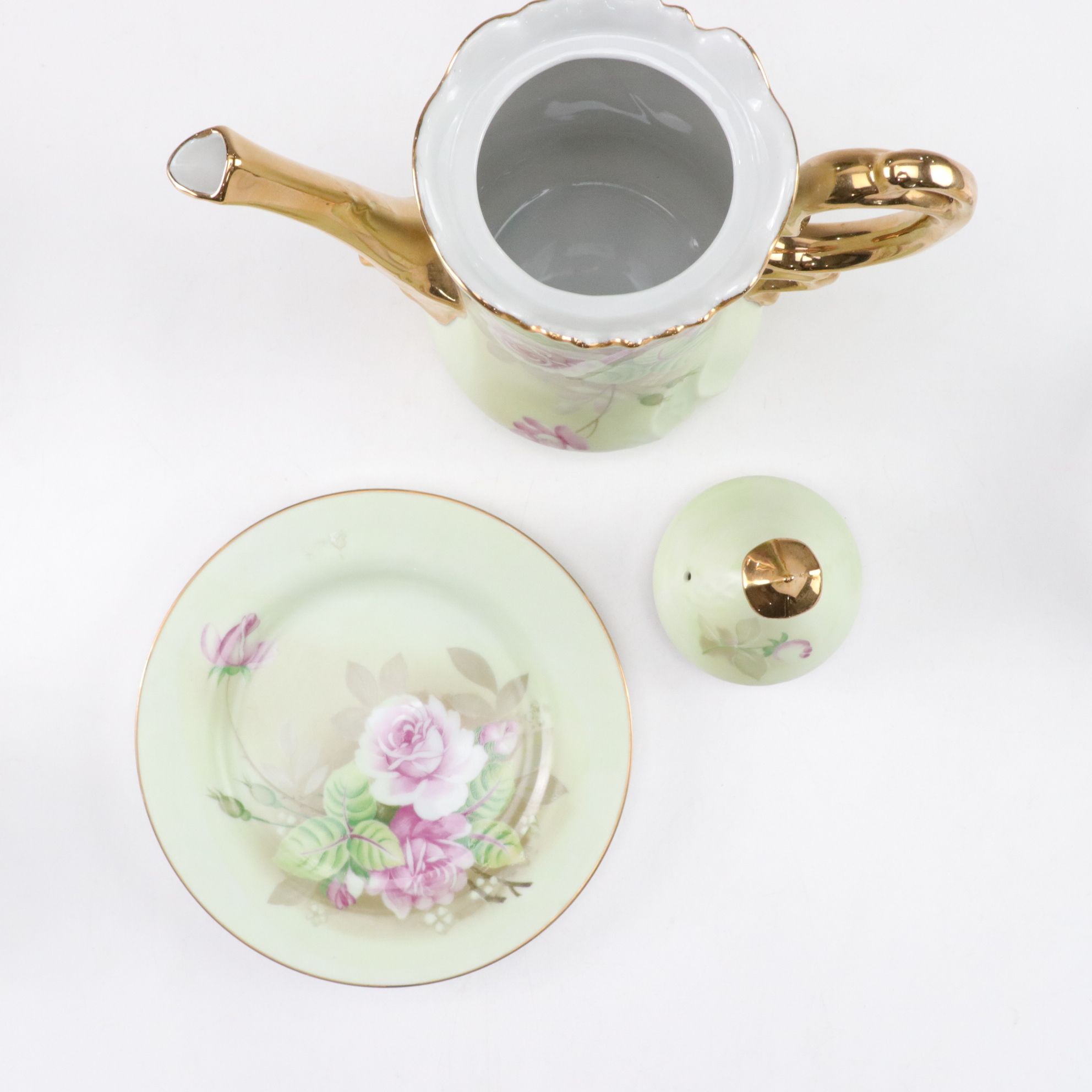 Lefton "Heritage Green" Coffee Pot with Cups, Saucers & More