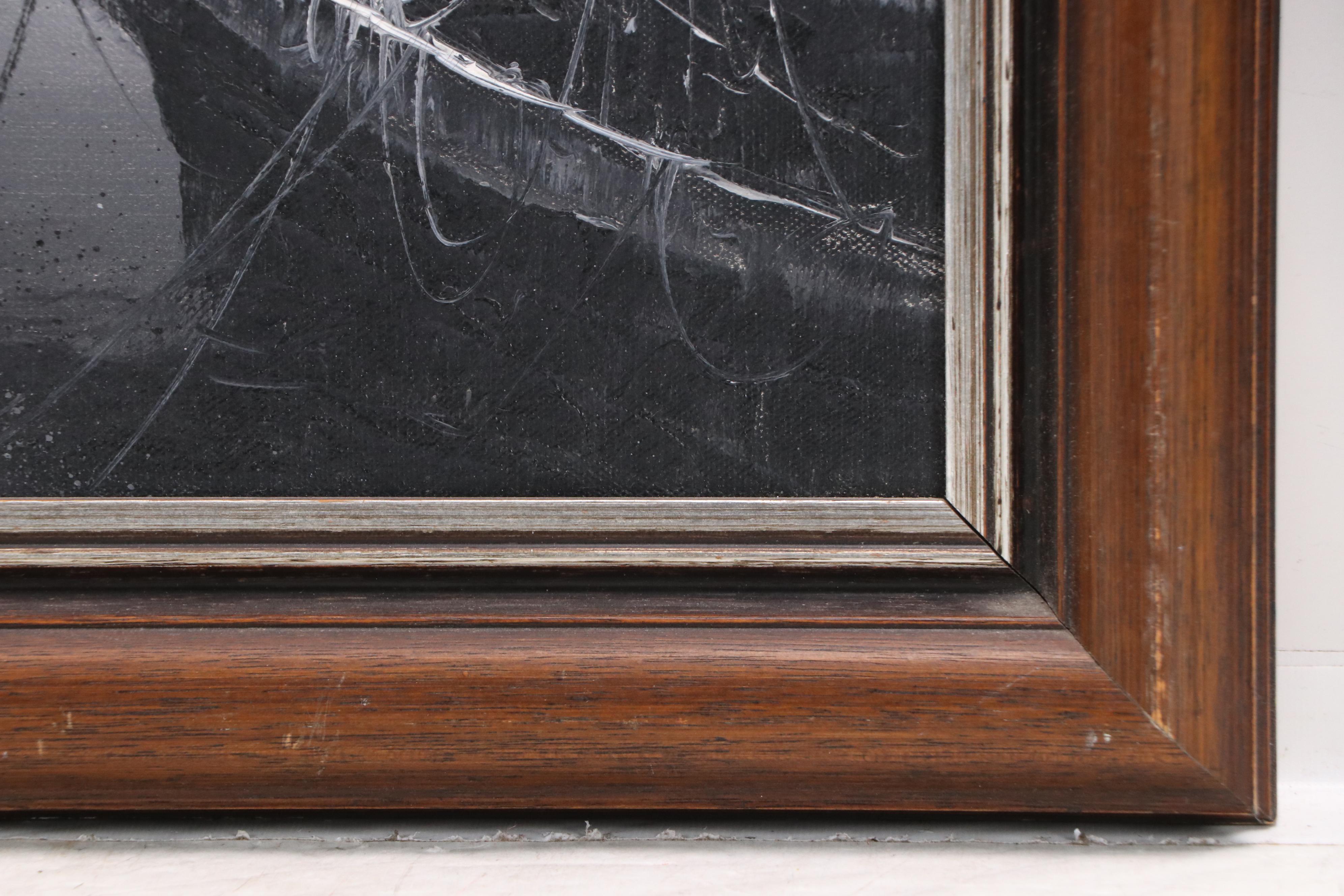 Grisaille Maritime Oil Painting, Late 20th Century