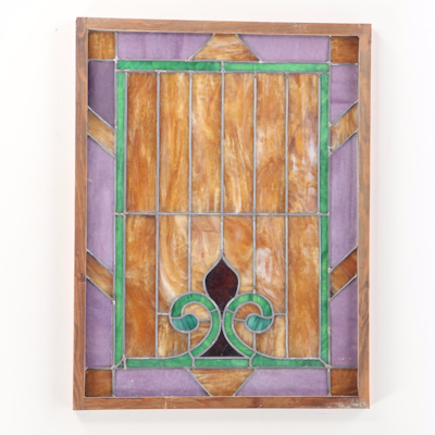Victorian Style Slag Glass Window Panel, 20th Century Victorian Style Slag Glass Window Panel, 20th Century