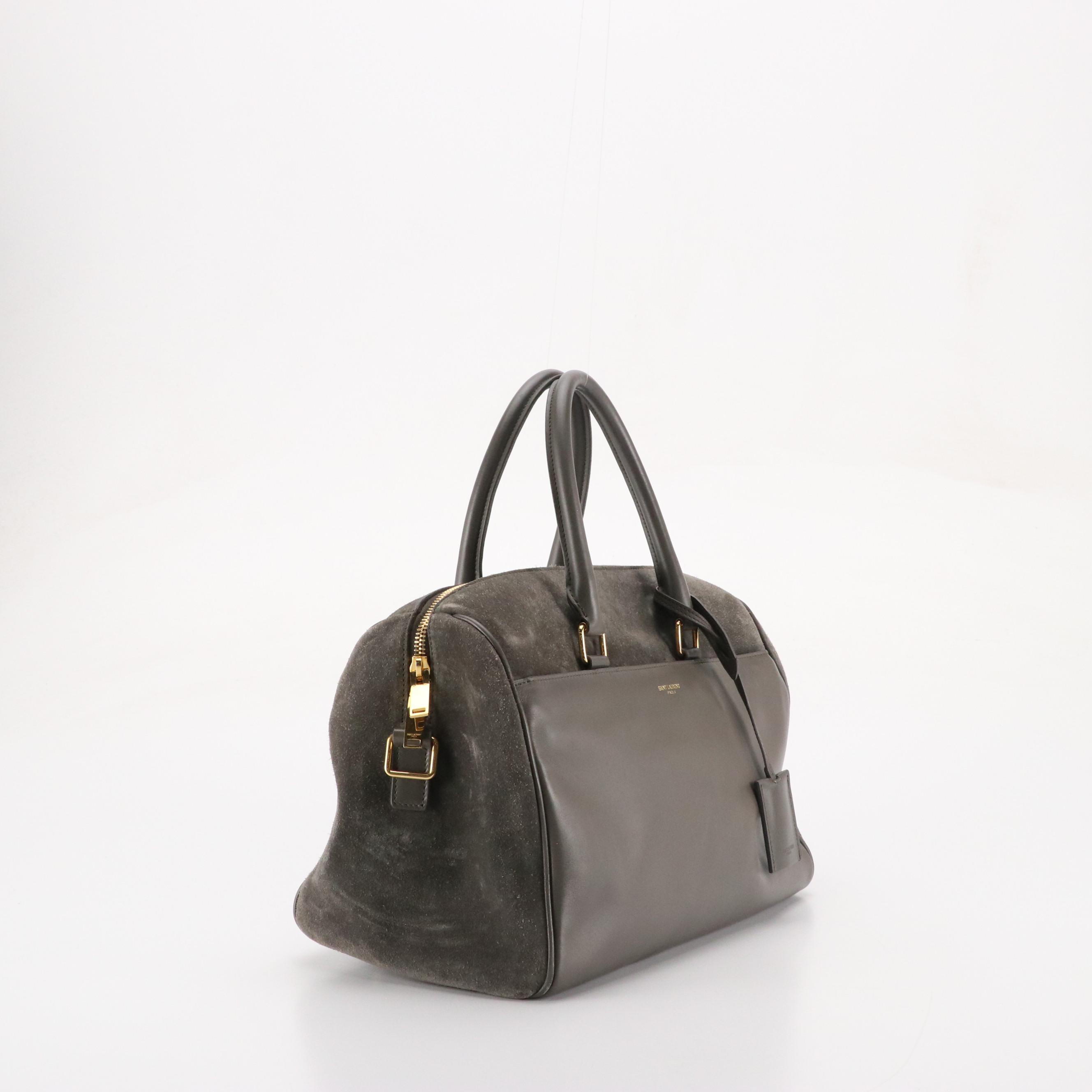 Saint Laurent Grey Suede and Leather Classic Duffle Two-Way Bag
