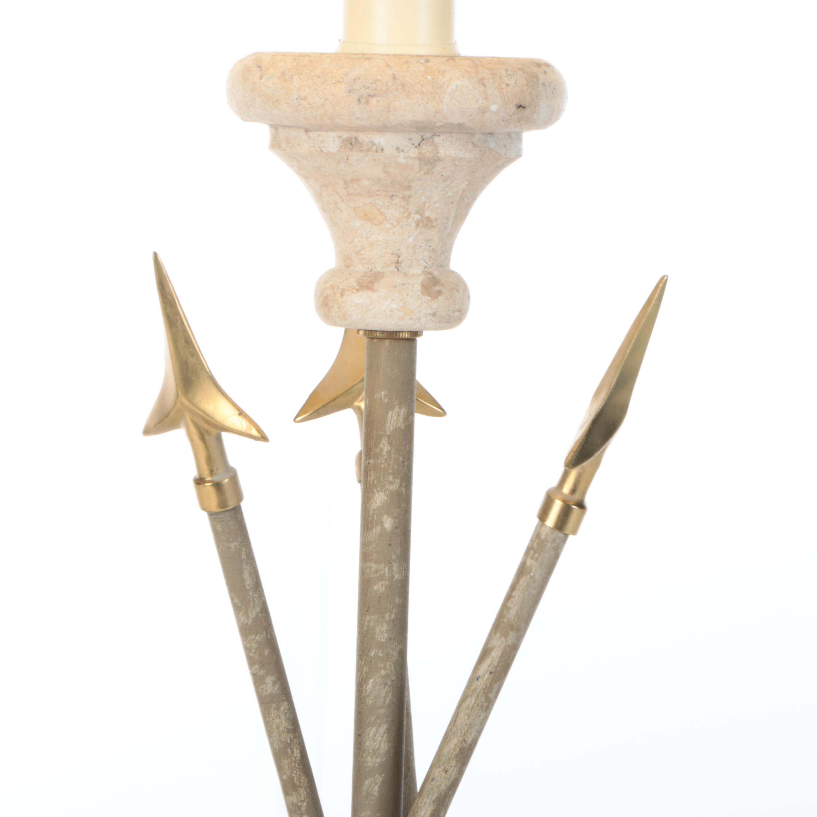 Triple Arrow Chalkware and Gilt Metal Table Lamp