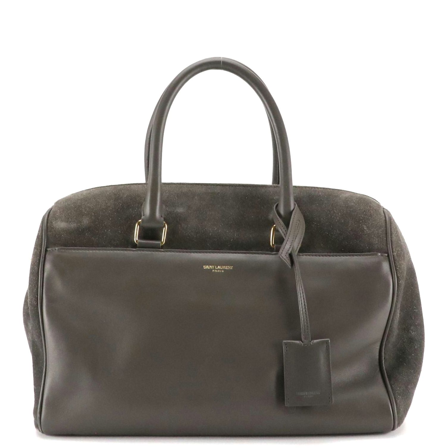 Saint Laurent Grey Suede and Leather Classic Duffle Two-Way Bag