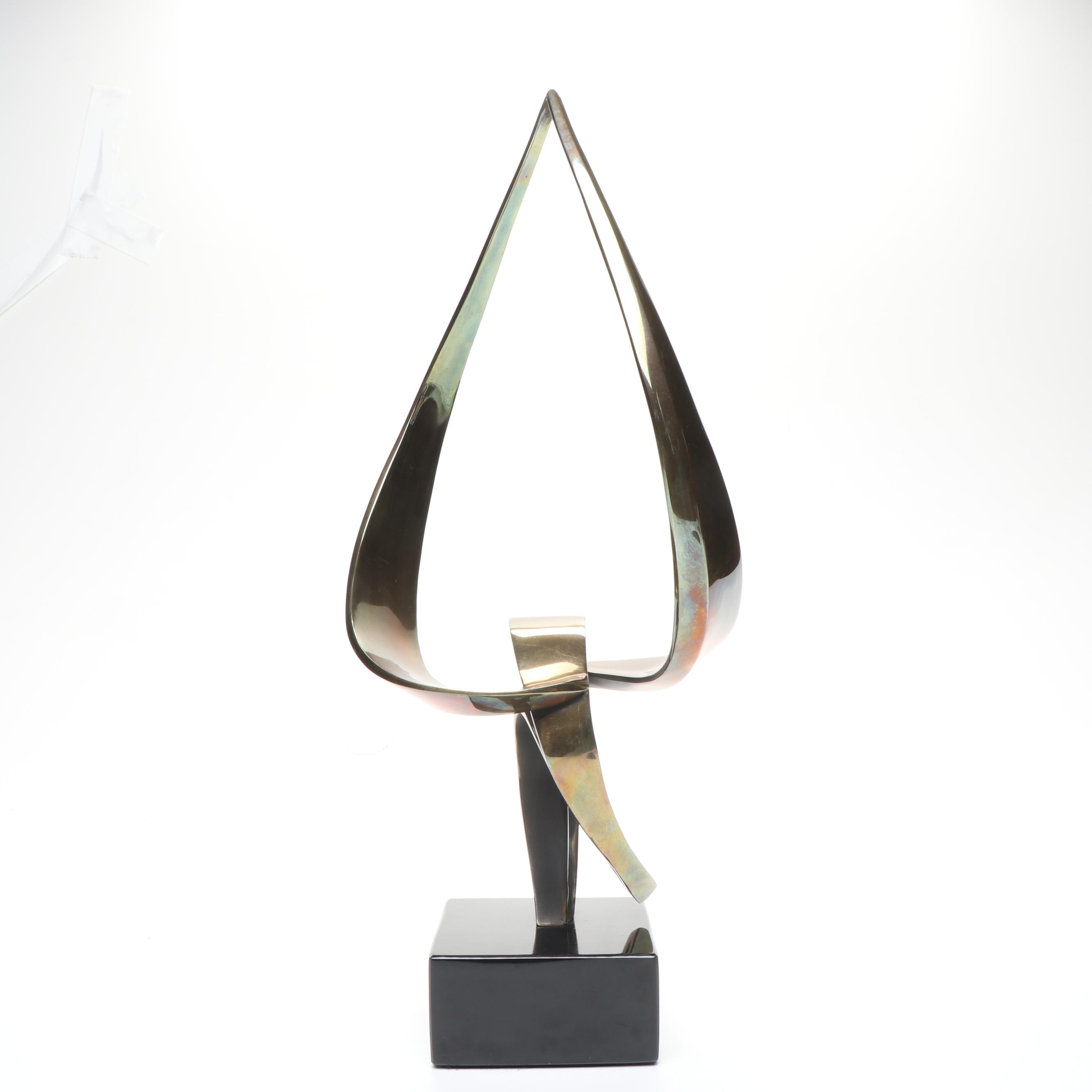 Abstract Brass Sculpture on Marble Base