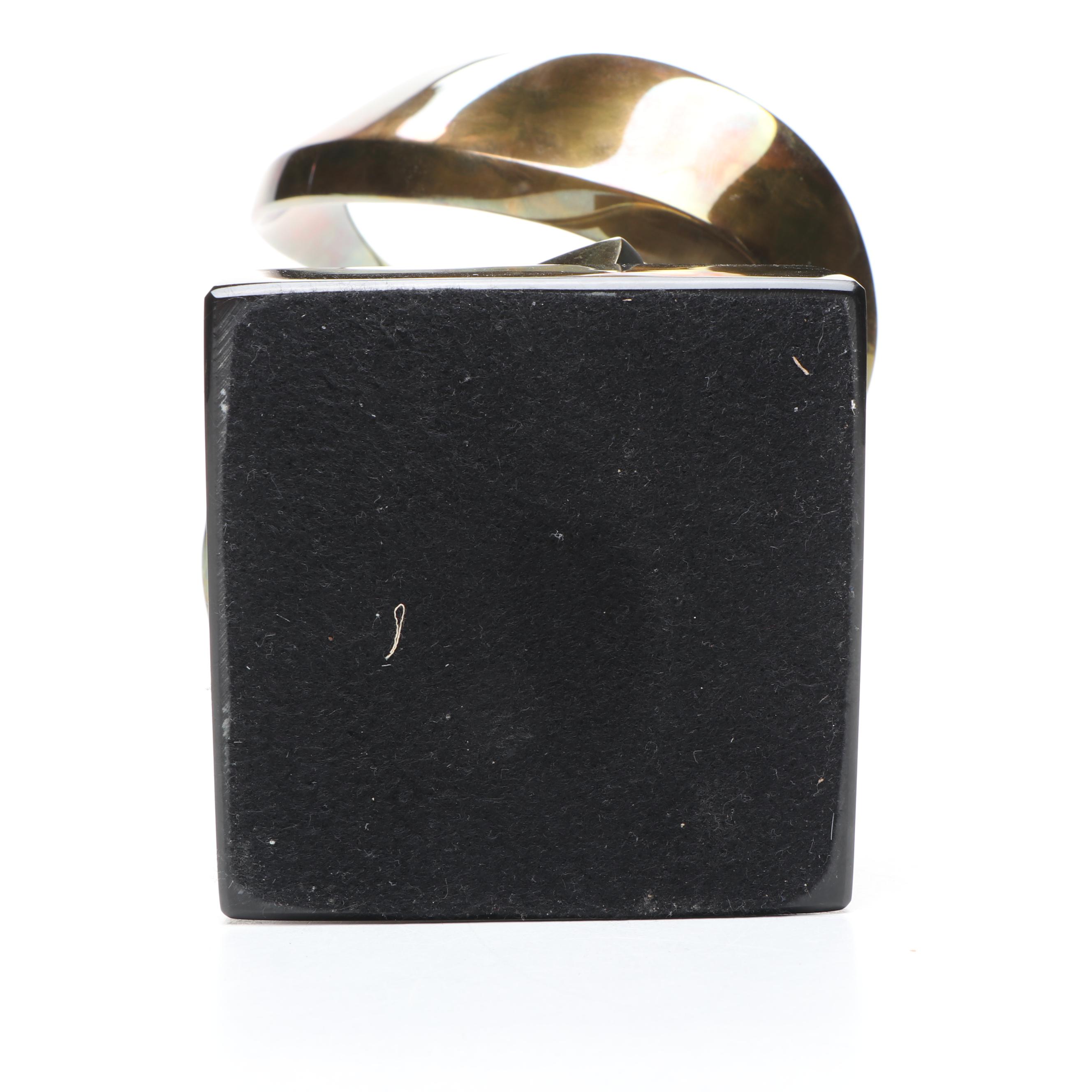 Abstract Brass Sculpture on Marble Base