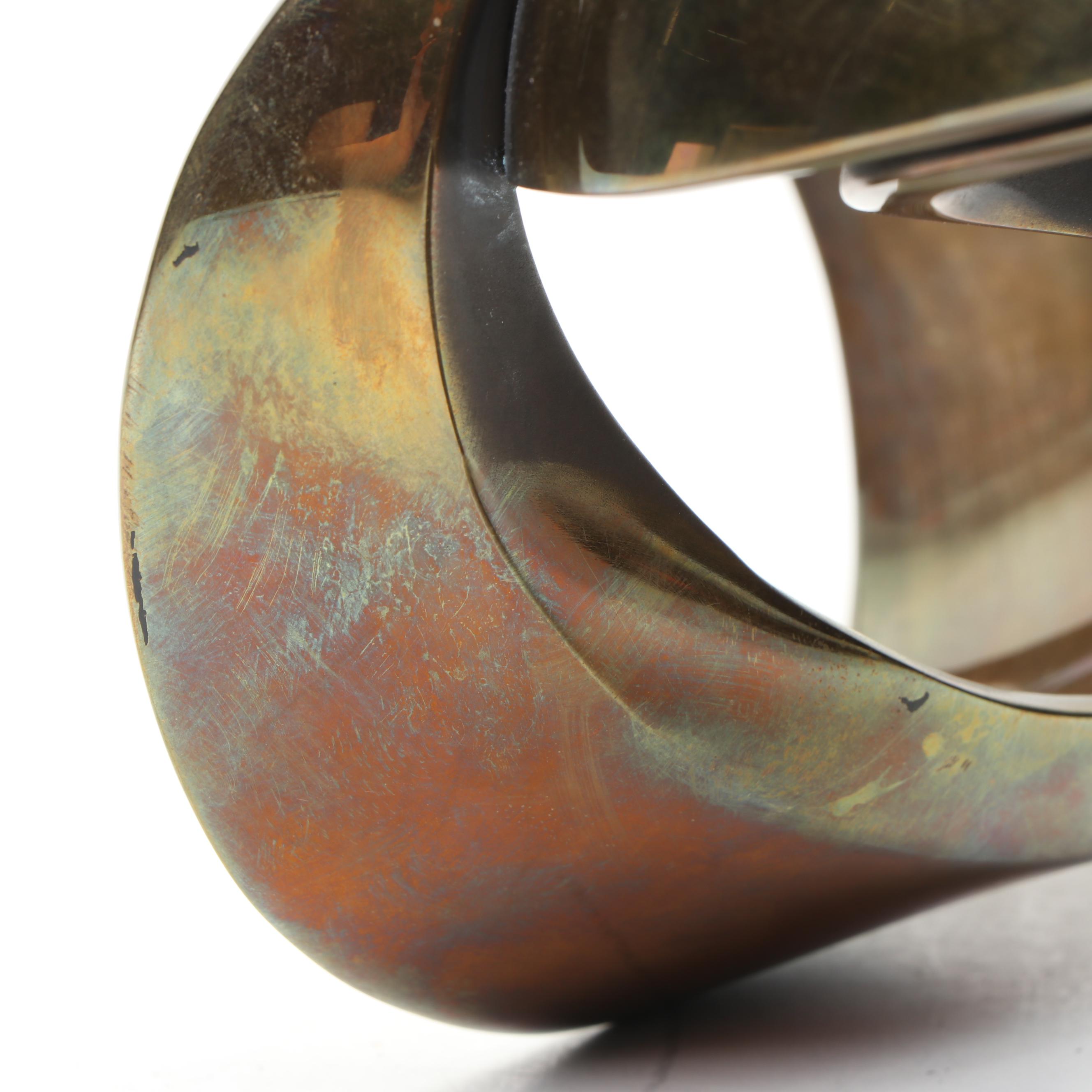 Abstract Brass Sculpture on Marble Base