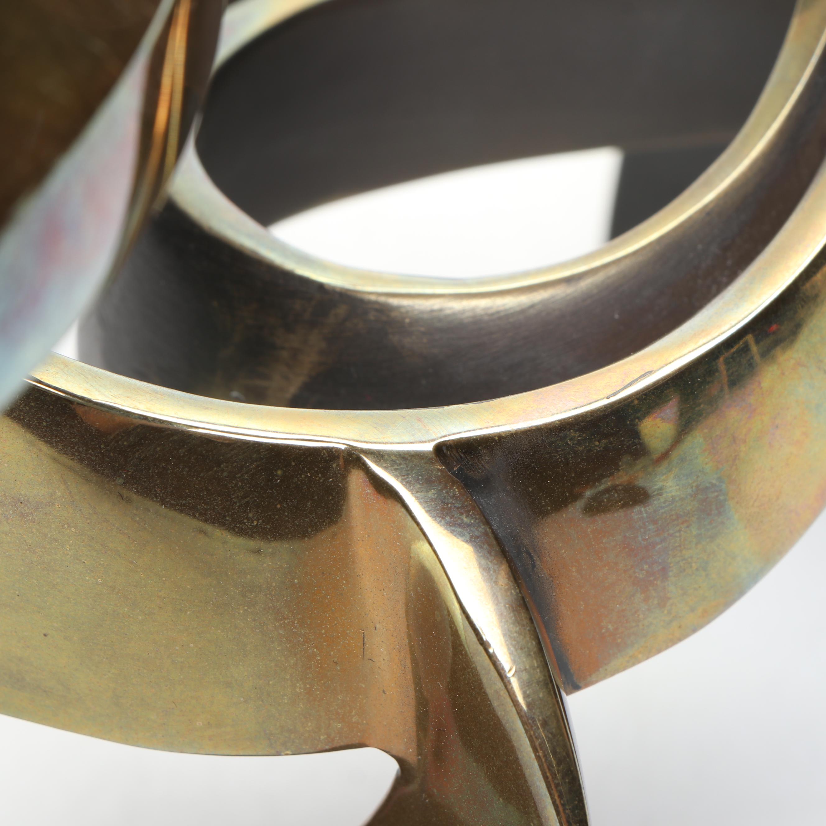 Abstract Brass Sculpture on Marble Base