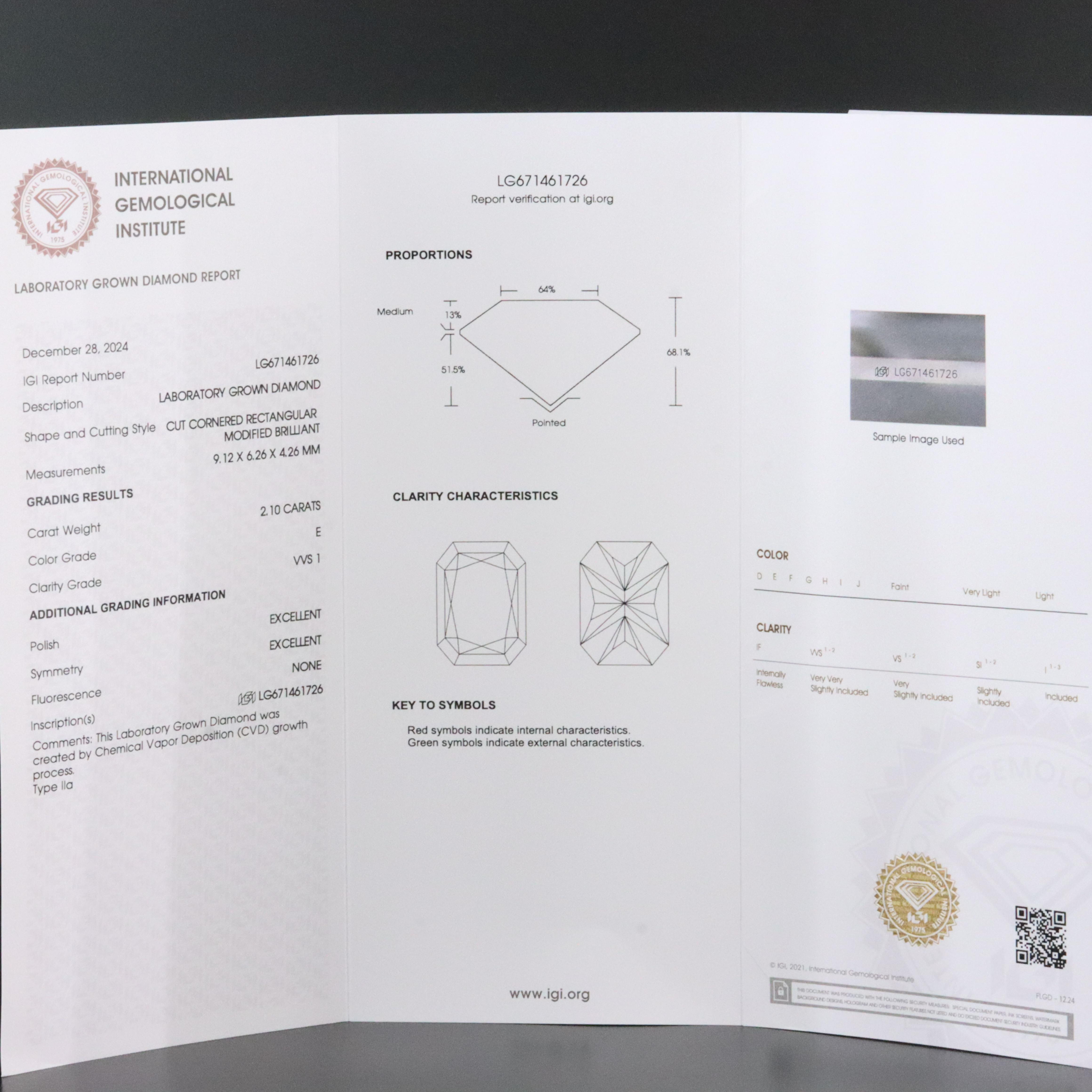 Loose 2.10 CT Lab Grown Diamond with IGI Report