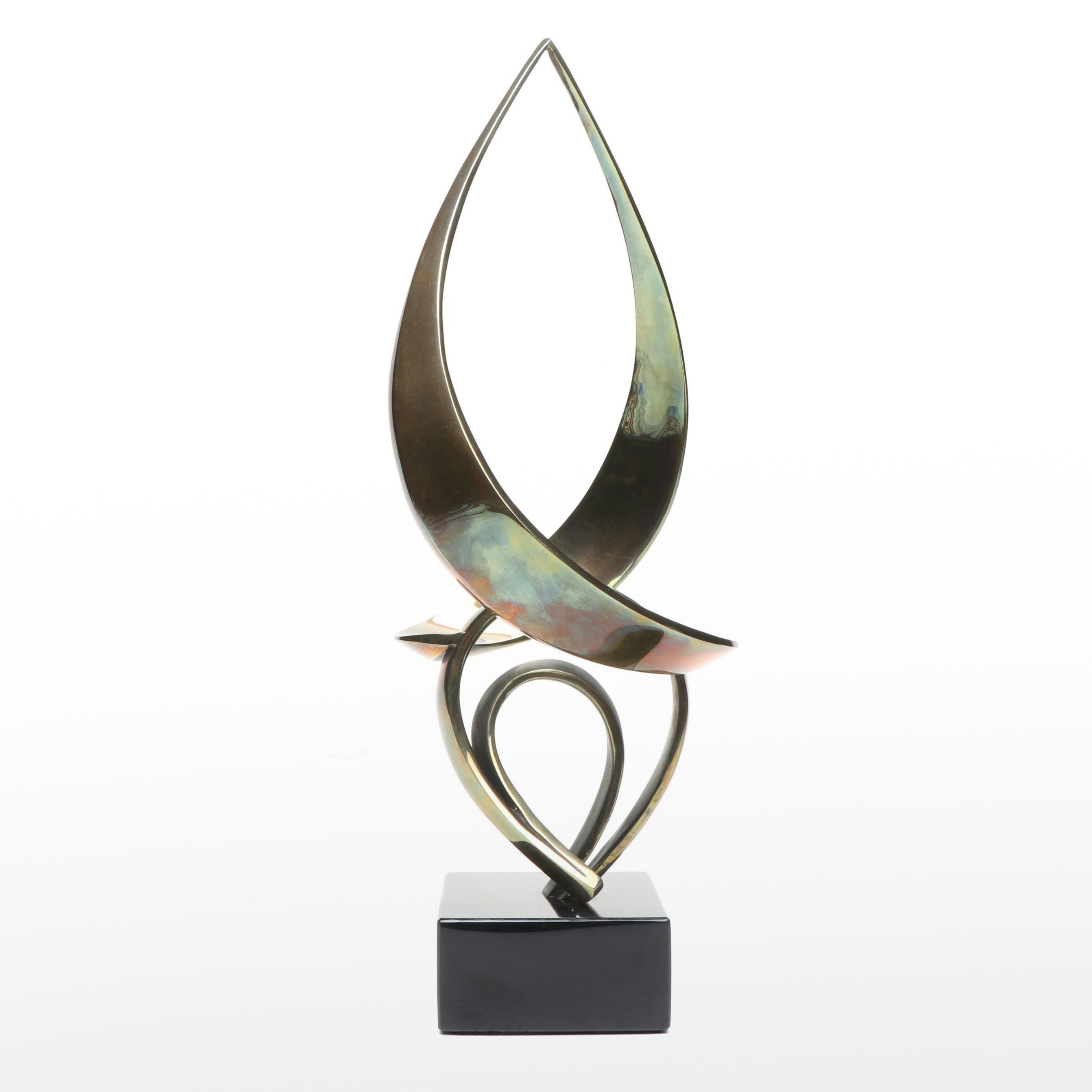 Abstract Brass Sculpture on Marble Base