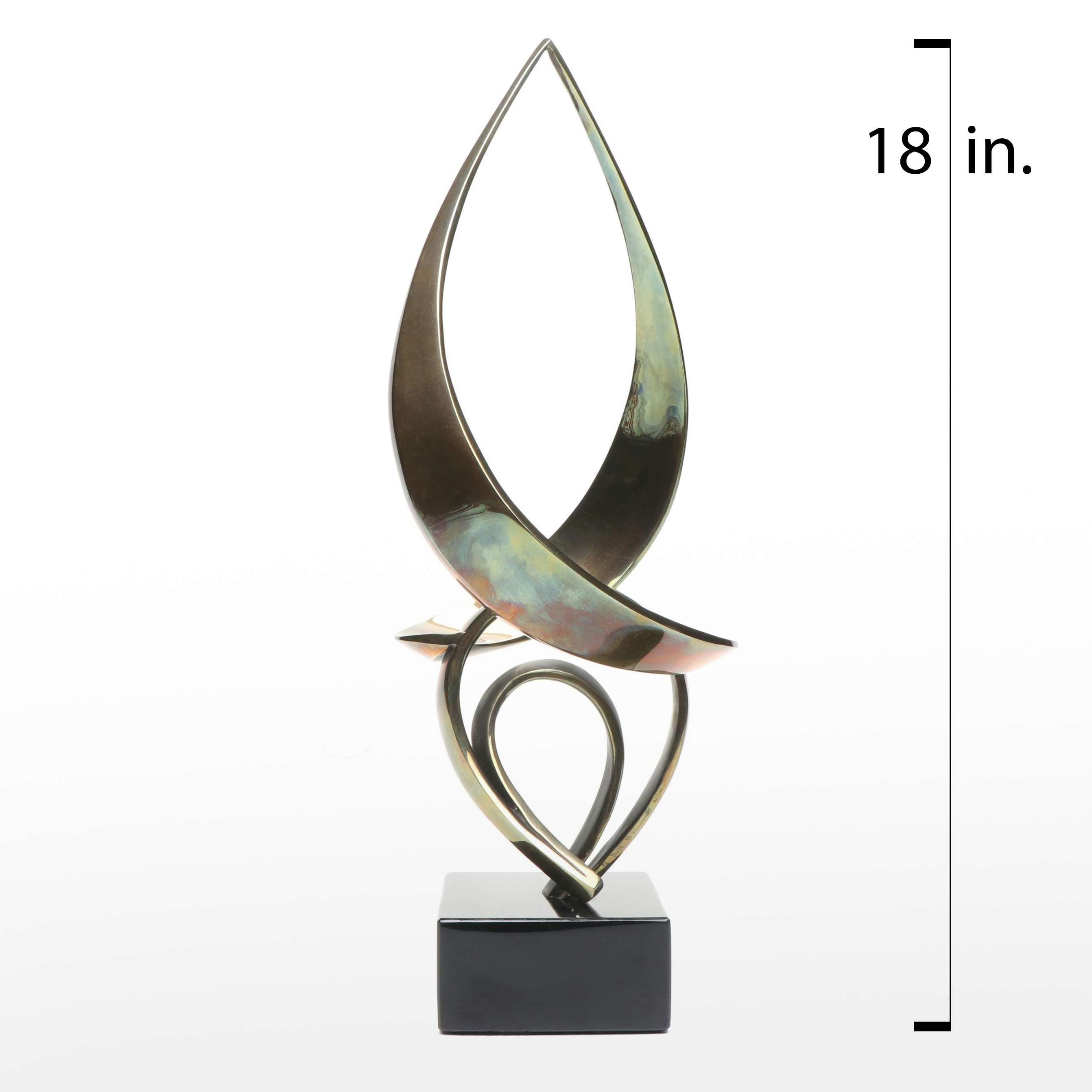 Abstract Brass Sculpture on Marble Base