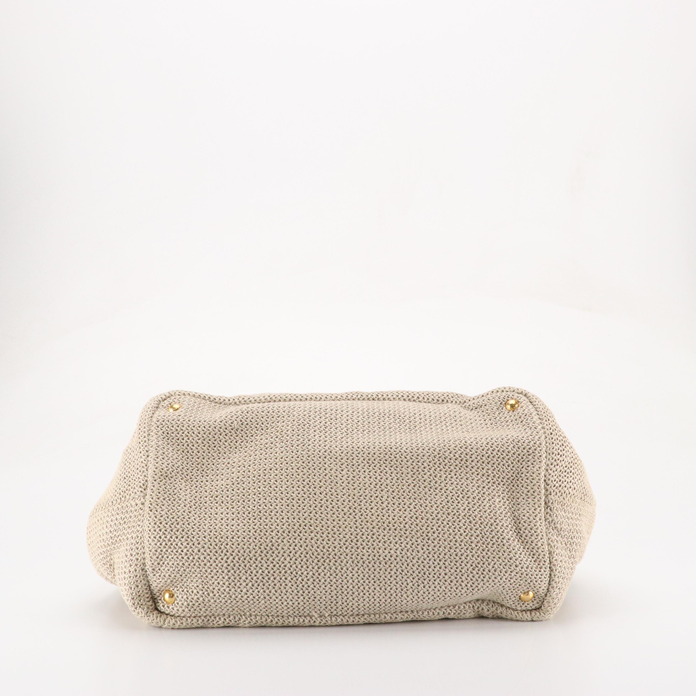 Prada Large Two-Way Satchel Bag in Natural Crochet Linen and Canvas Trim