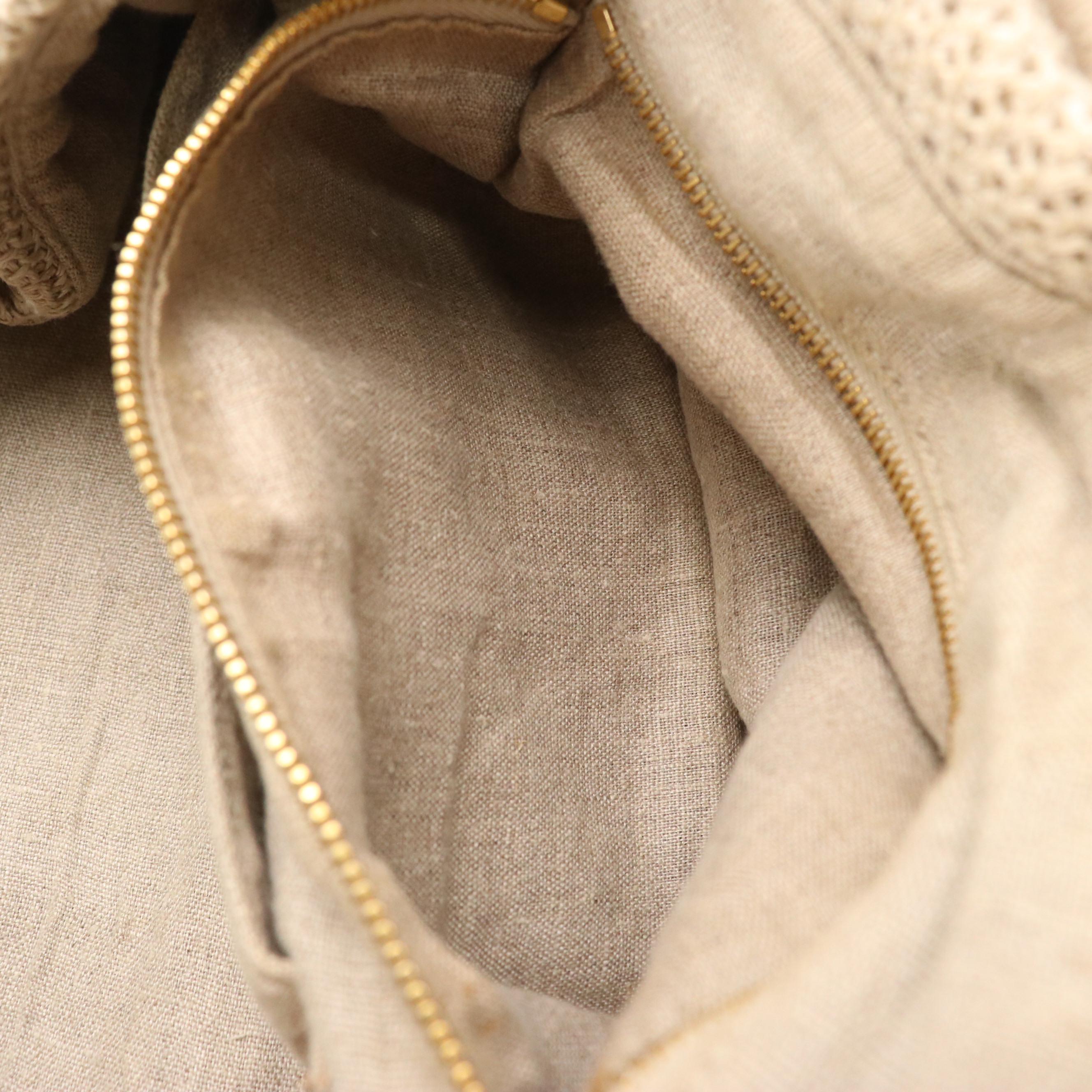 Prada Large Two-Way Satchel Bag in Natural Crochet Linen and Canvas Trim