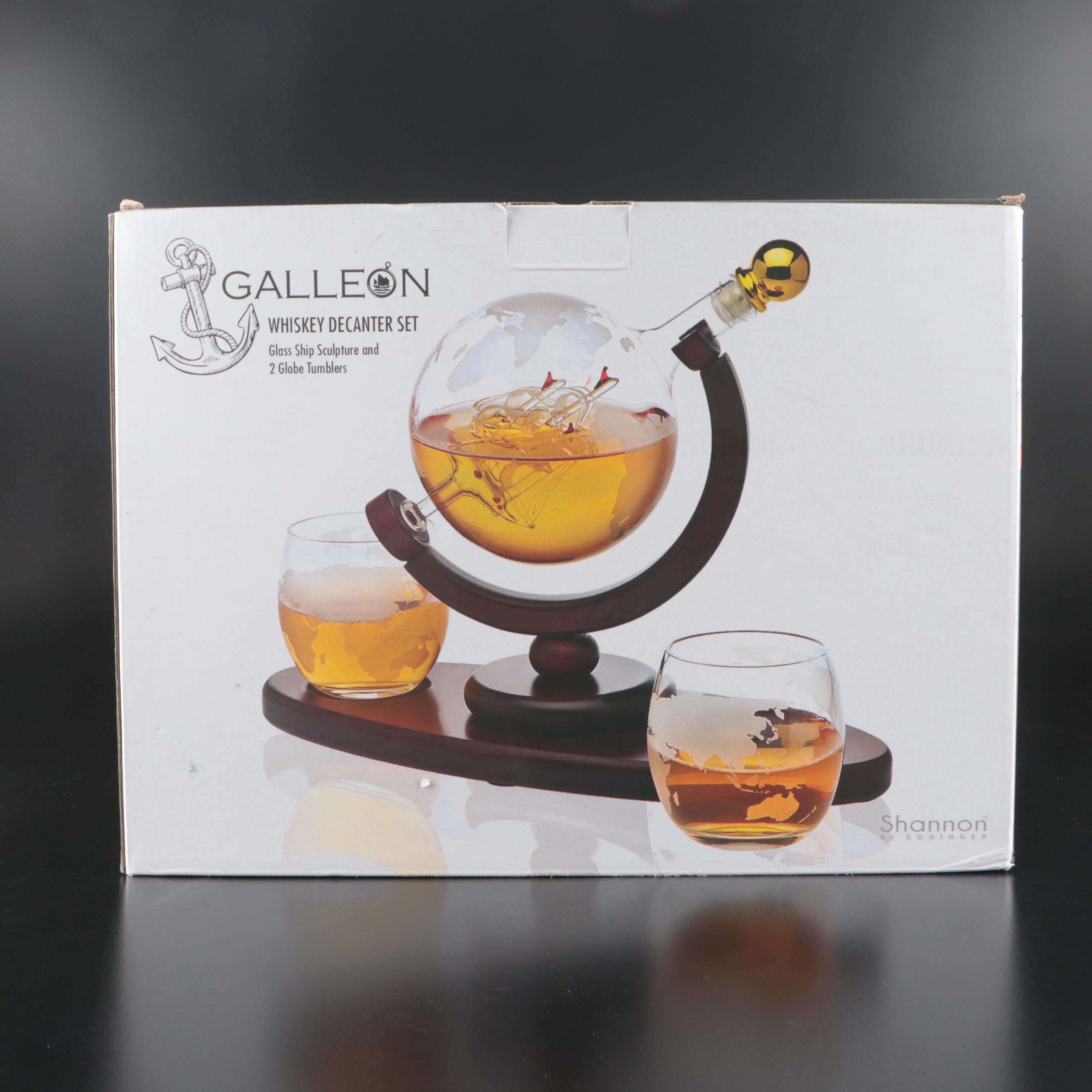 Shannon by Godinger "Galleon" Wood and Glass Whiskey Decanter and Glass